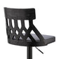 HomeRoots Adjustable Gray Faux Leather and Black Lattice Bar Stool