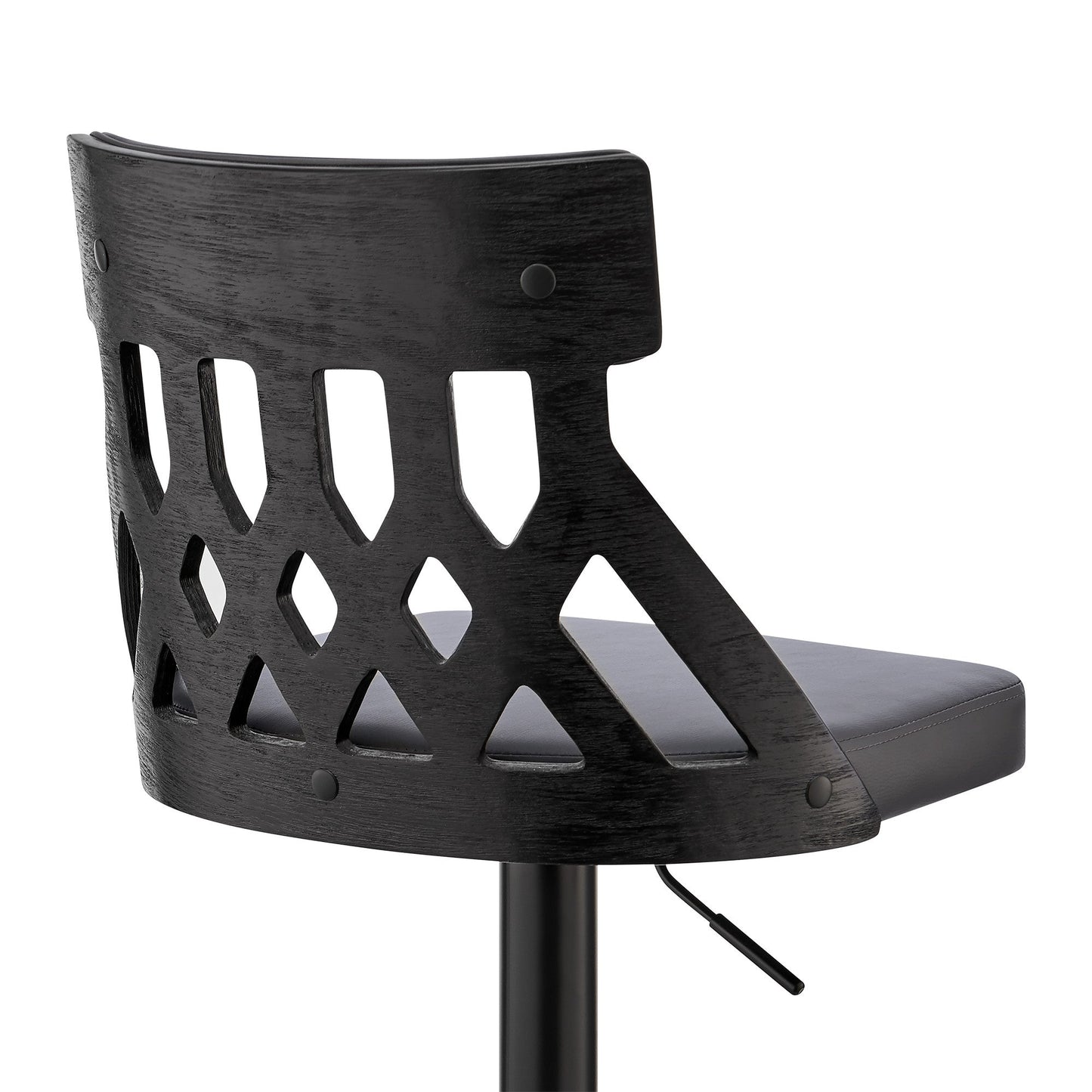 HomeRoots Adjustable Gray Faux Leather and Black Lattice Bar Stool
