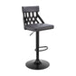 HomeRoots Adjustable Gray Faux Leather and Black Lattice Bar Stool