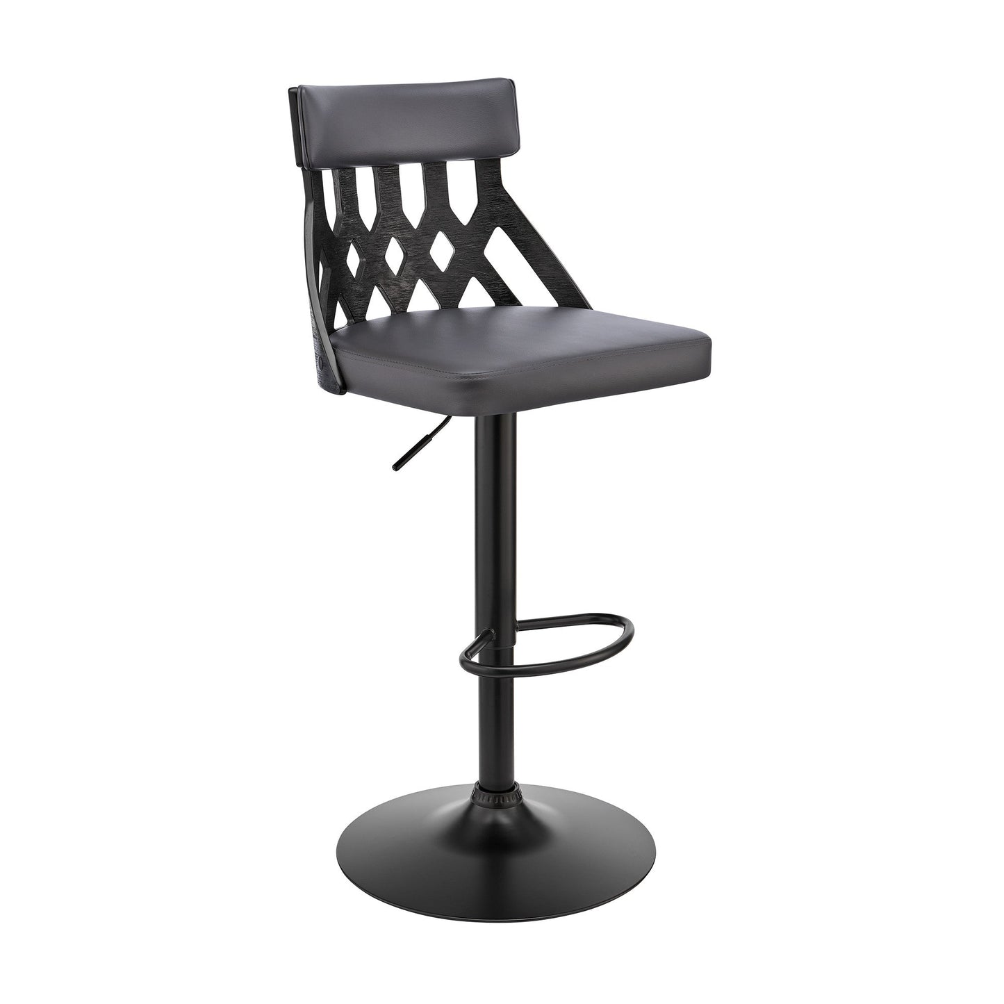 HomeRoots Adjustable Gray Faux Leather and Black Lattice Bar Stool