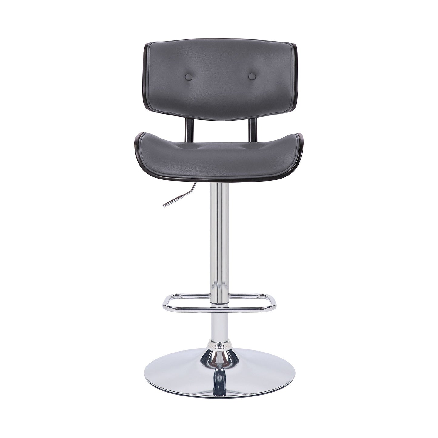 HomeRoots Adjustable Gray Tufted Faux Leather Black and Chrome Swivel Barstool