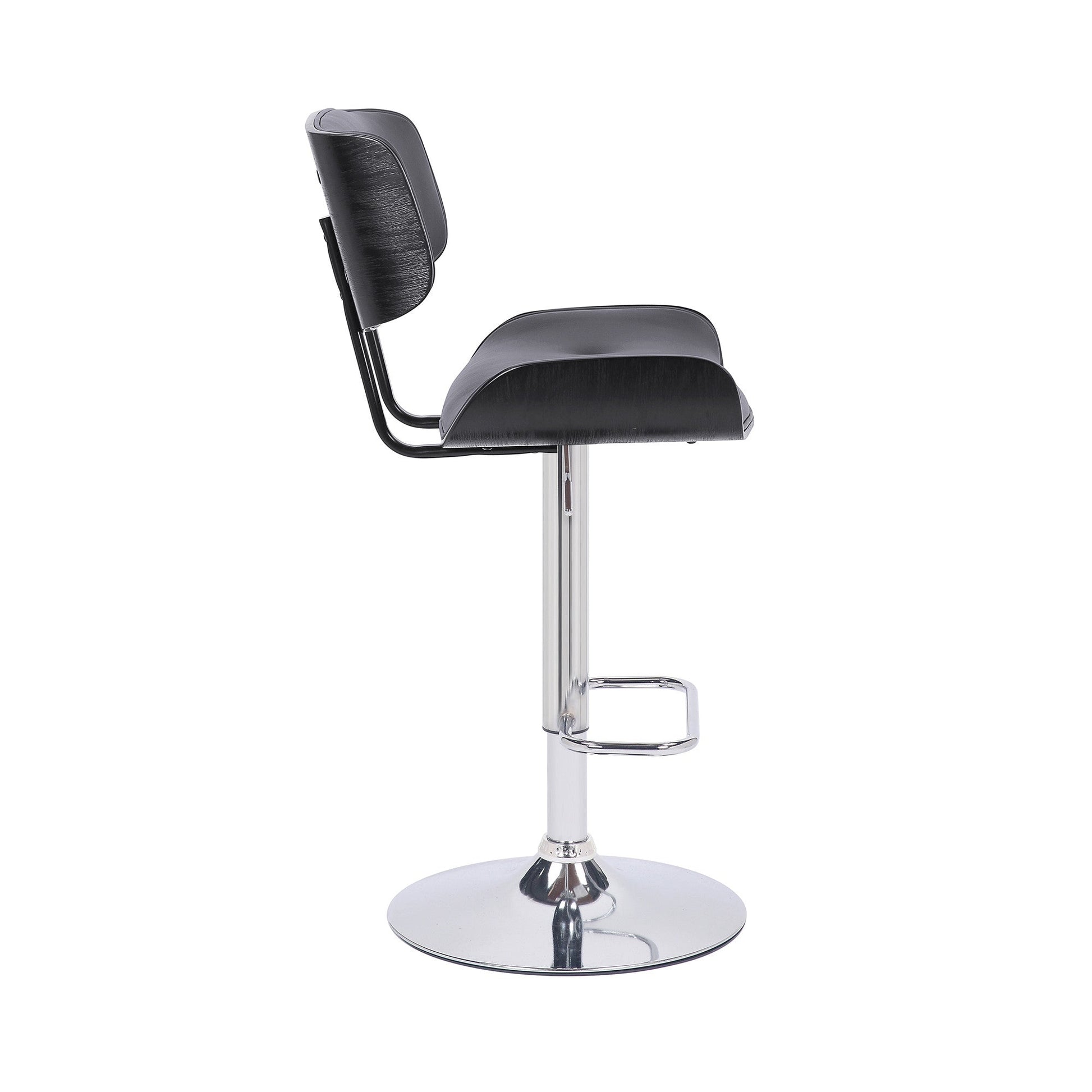 HomeRoots Adjustable Gray Tufted Faux Leather Black and Chrome Swivel Barstool