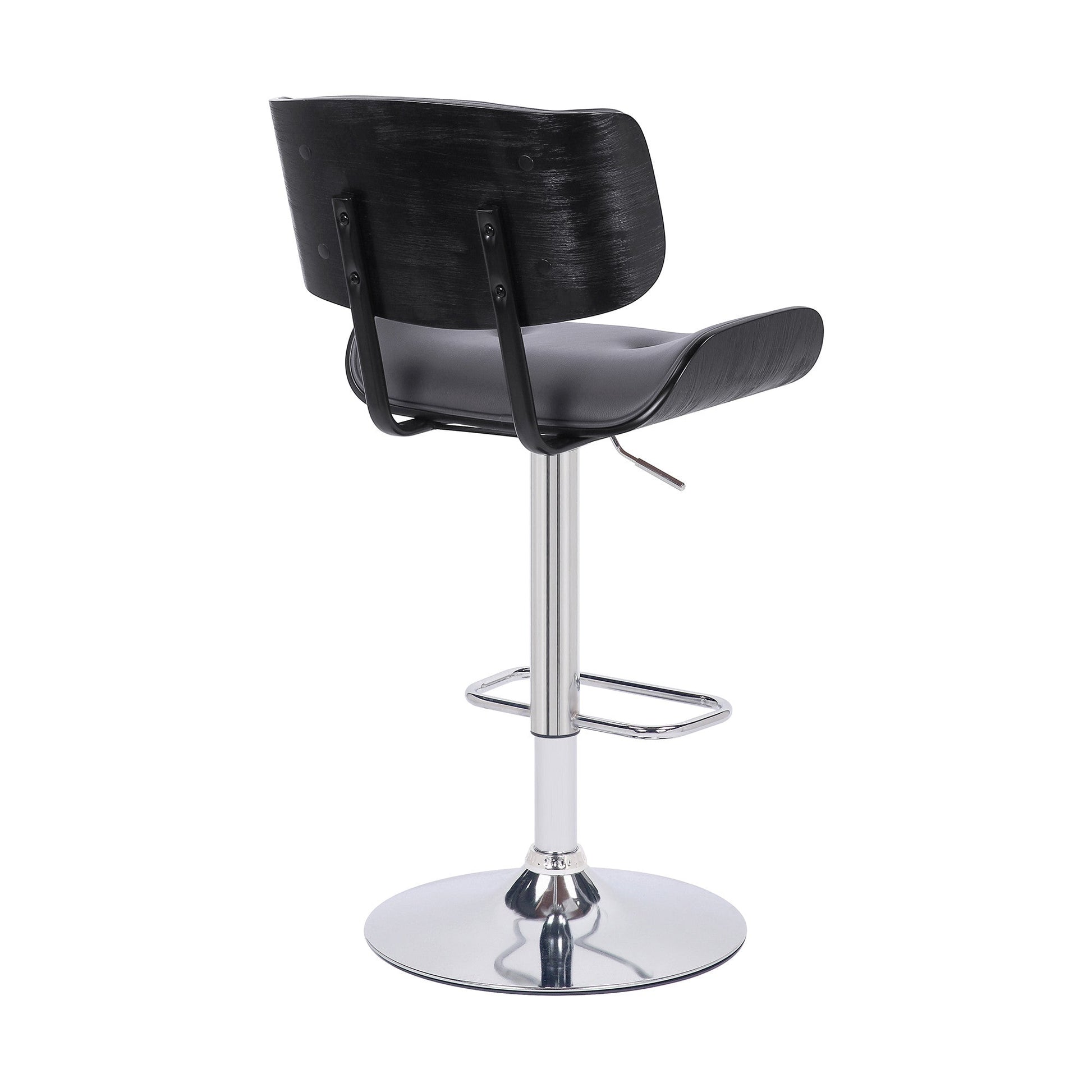 HomeRoots Adjustable Gray Tufted Faux Leather Black and Chrome Swivel Barstool