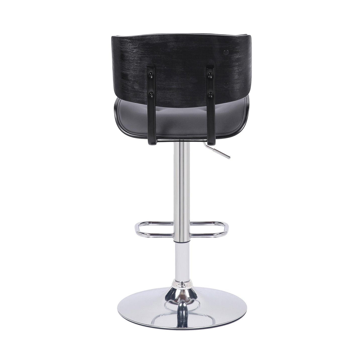 HomeRoots Adjustable Gray Tufted Faux Leather Black and Chrome Swivel Barstool