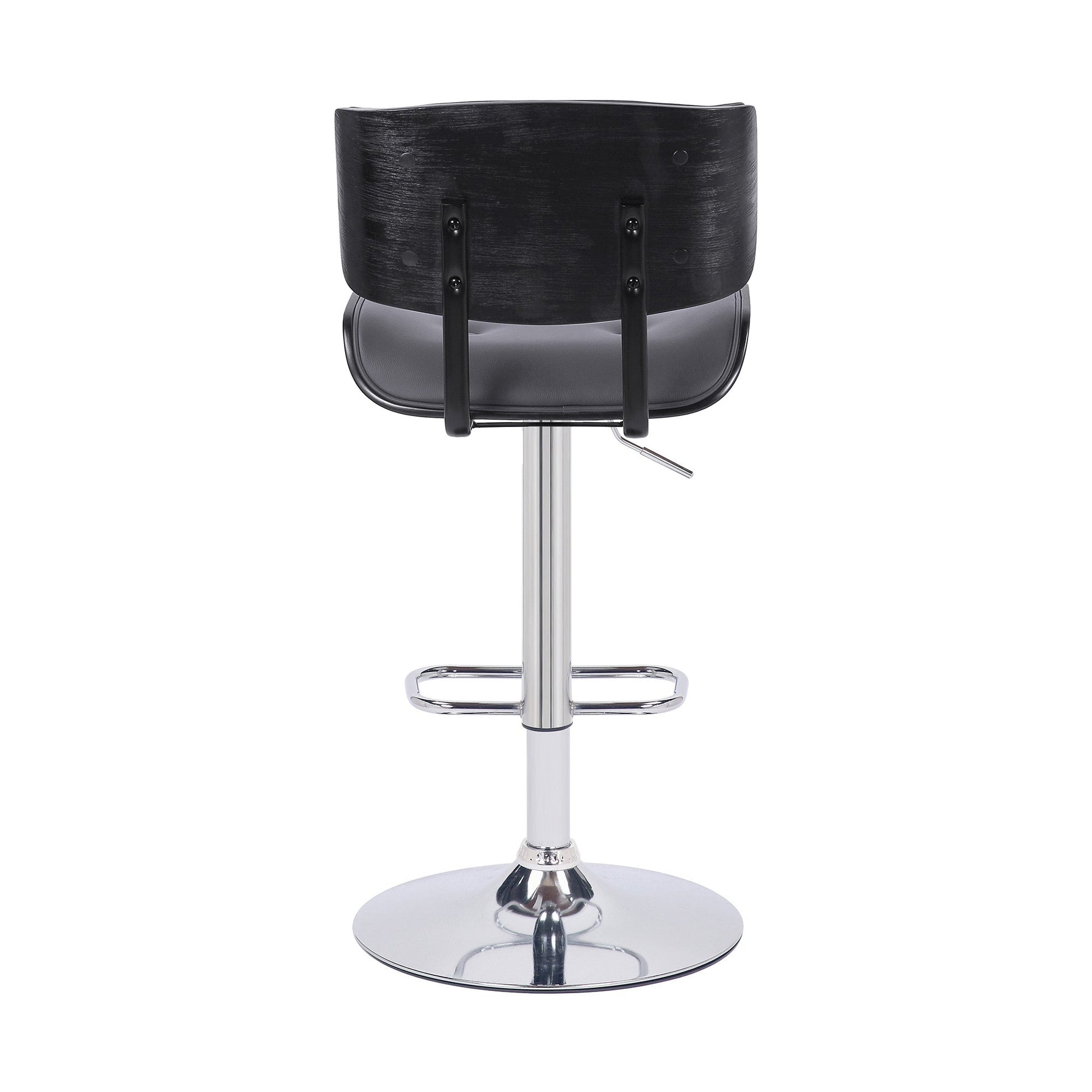 HomeRoots Adjustable Gray Tufted Faux Leather Black and Chrome Swivel Barstool