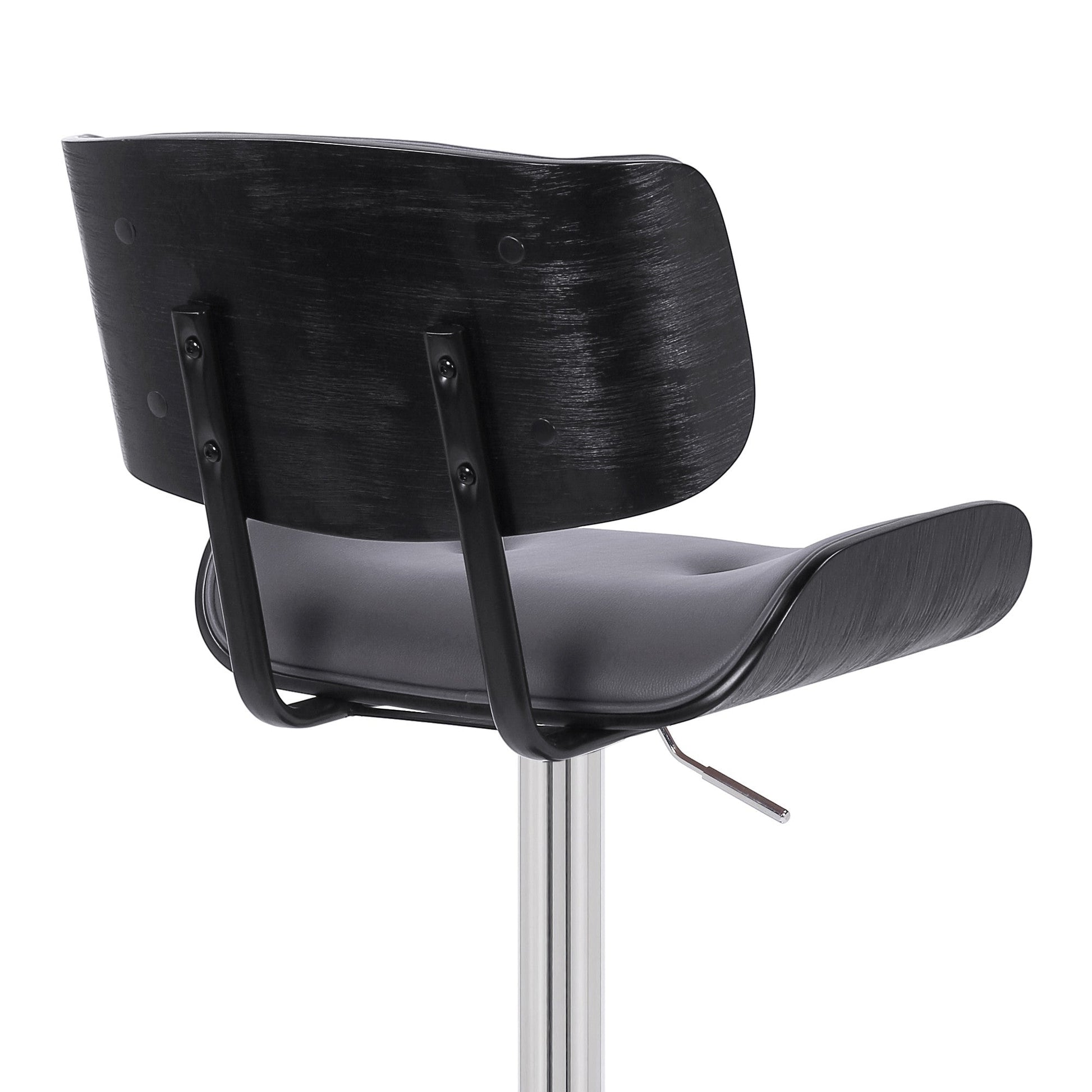 HomeRoots Adjustable Gray Tufted Faux Leather Black and Chrome Swivel Barstool