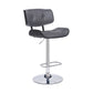 HomeRoots Adjustable Gray Tufted Faux Leather Black and Chrome Swivel Barstool