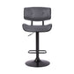 HomeRoots Adjustable Gray Tufted Faux Leather and Black Wood Swivel Barstool