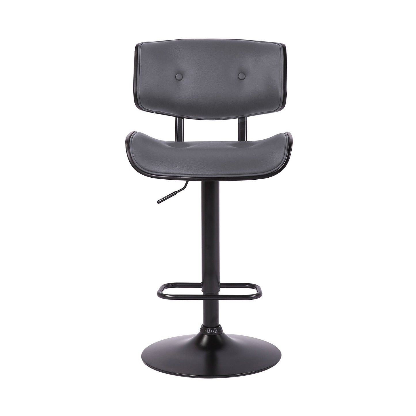 HomeRoots Adjustable Gray Tufted Faux Leather and Black Wood Swivel Barstool