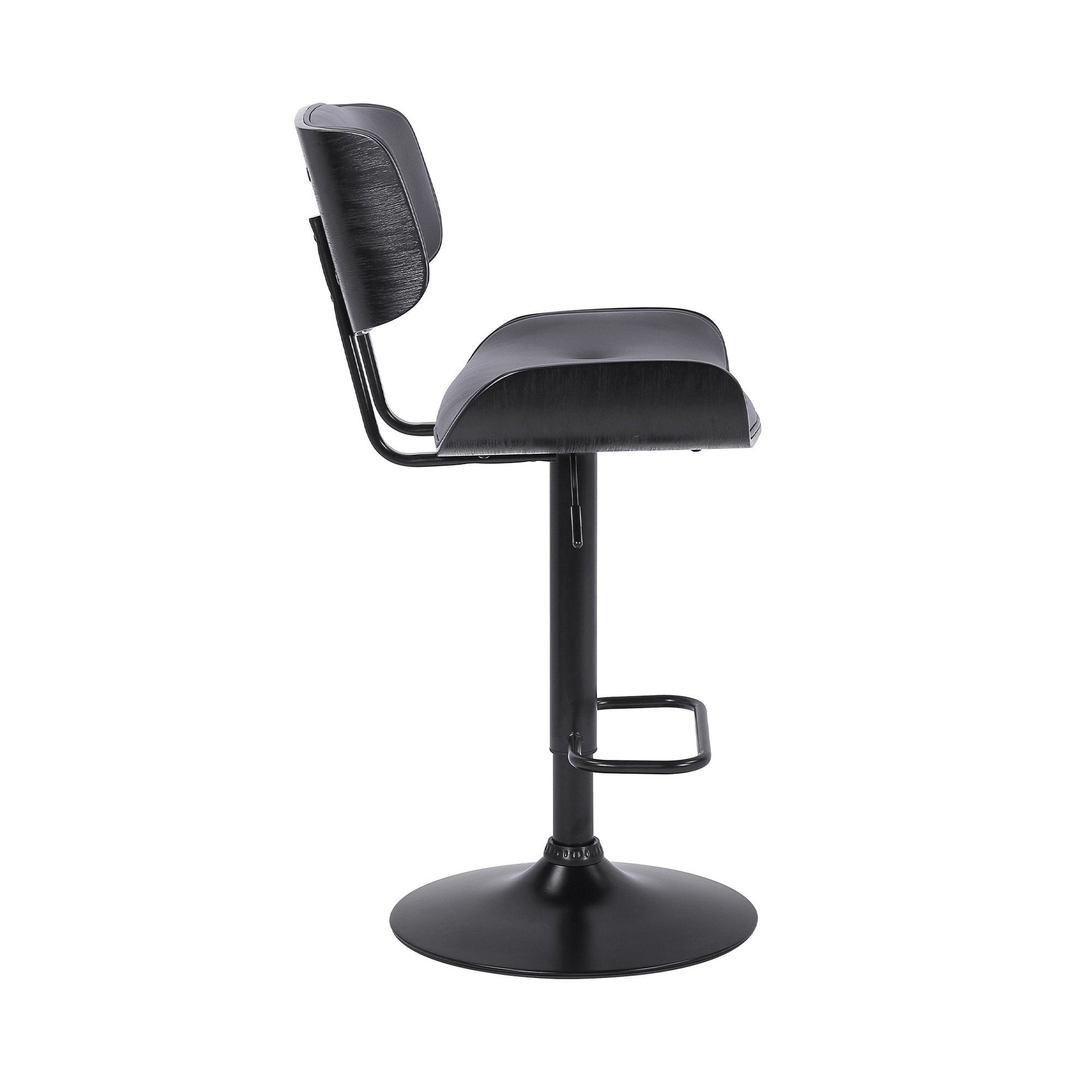 HomeRoots Adjustable Gray Tufted Faux Leather and Black Wood Swivel Barstool