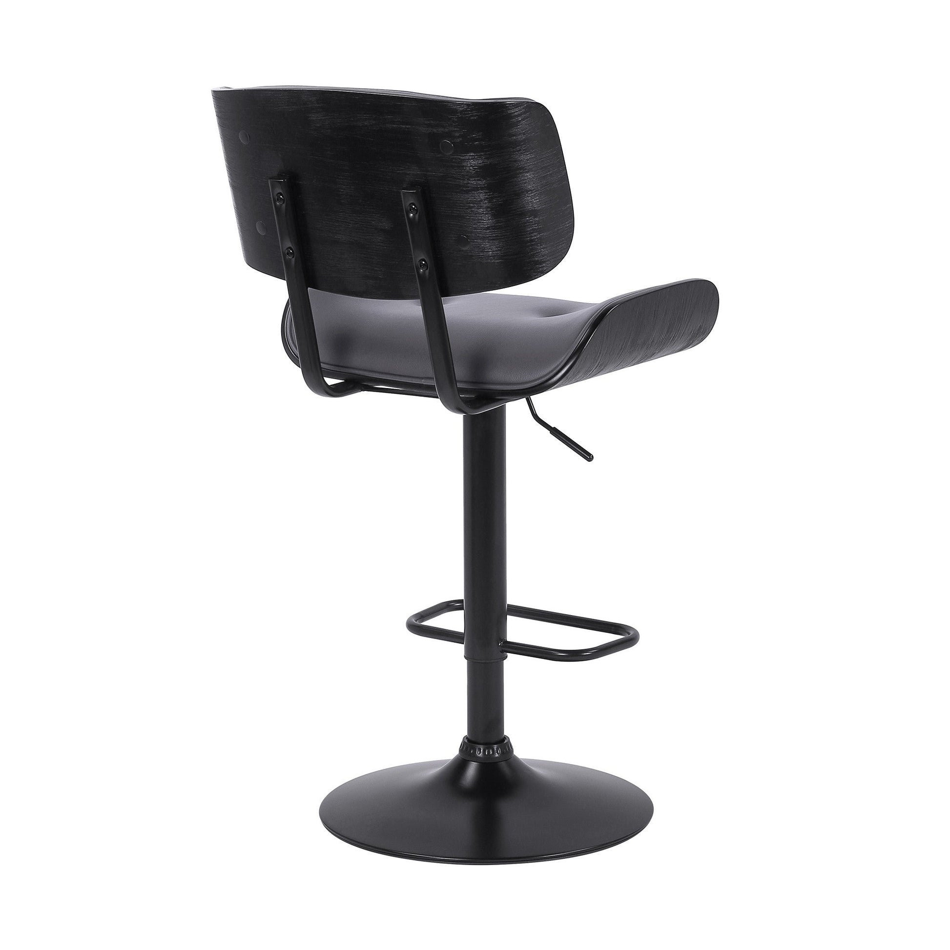 HomeRoots Adjustable Gray Tufted Faux Leather and Black Wood Swivel Barstool