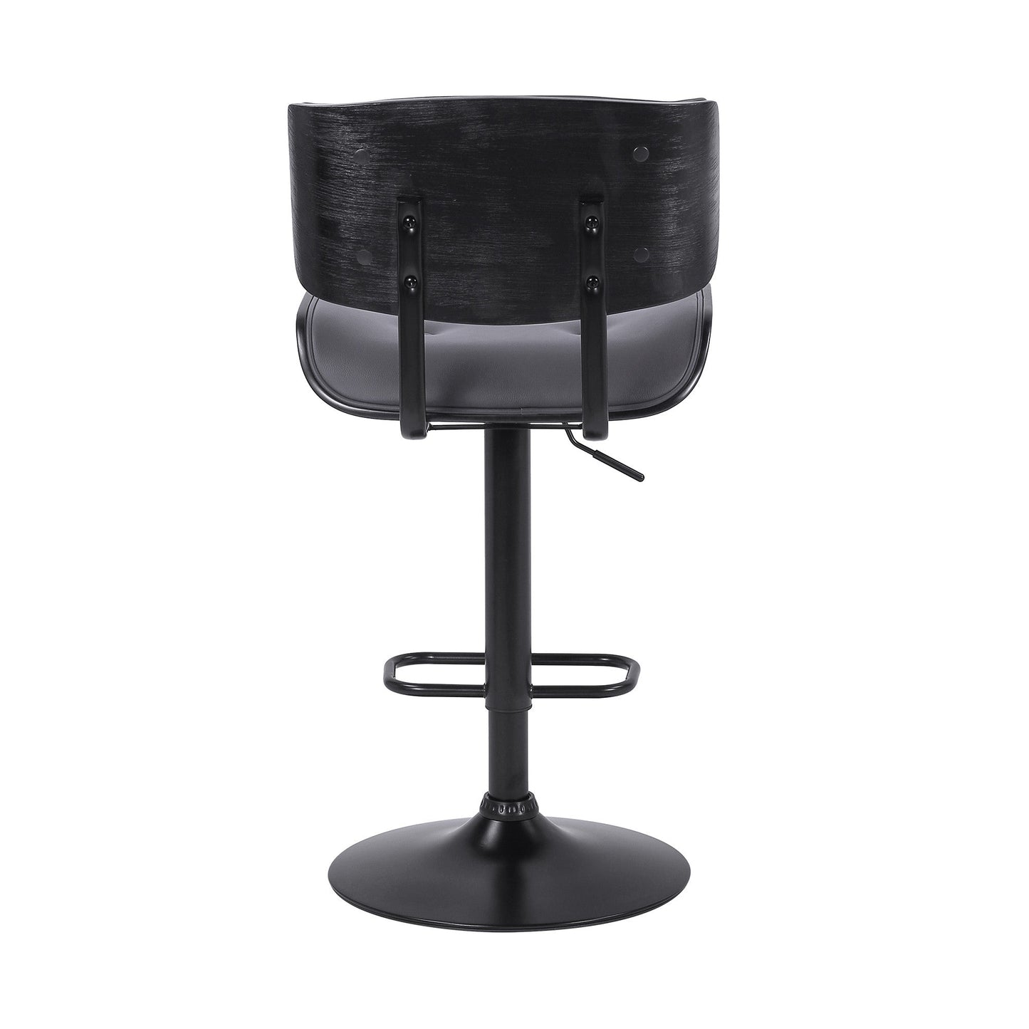 HomeRoots Adjustable Gray Tufted Faux Leather and Black Wood Swivel Barstool