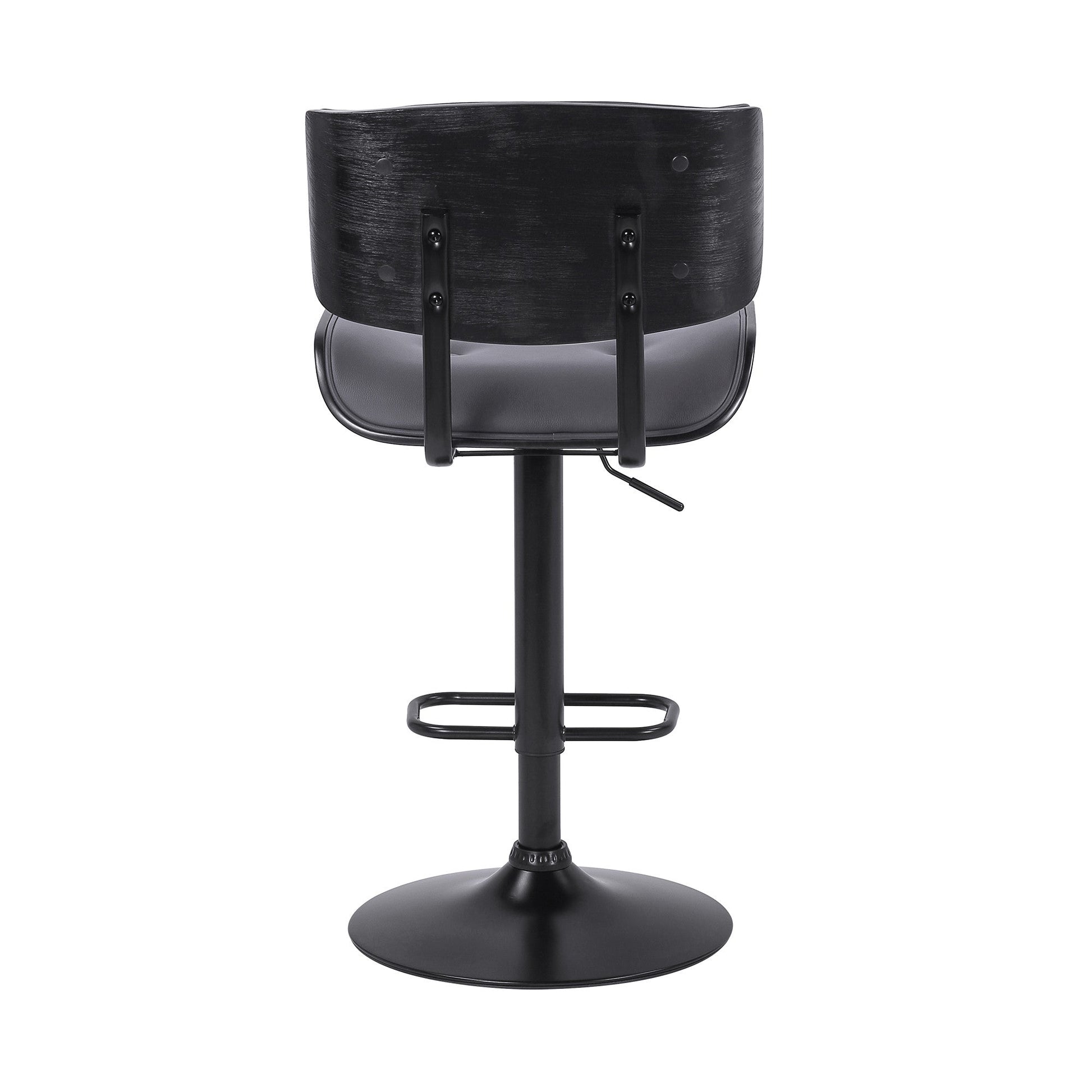 HomeRoots Adjustable Gray Tufted Faux Leather and Black Wood Swivel Barstool