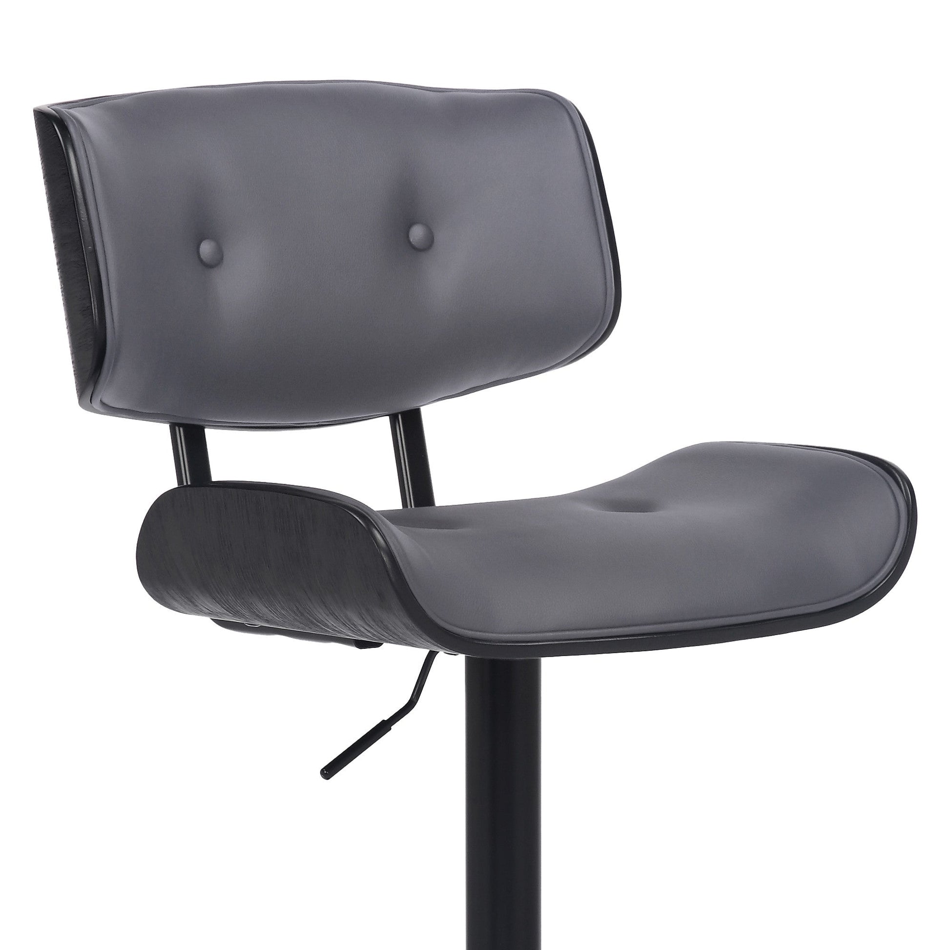 HomeRoots Adjustable Gray Tufted Faux Leather and Black Wood Swivel Barstool