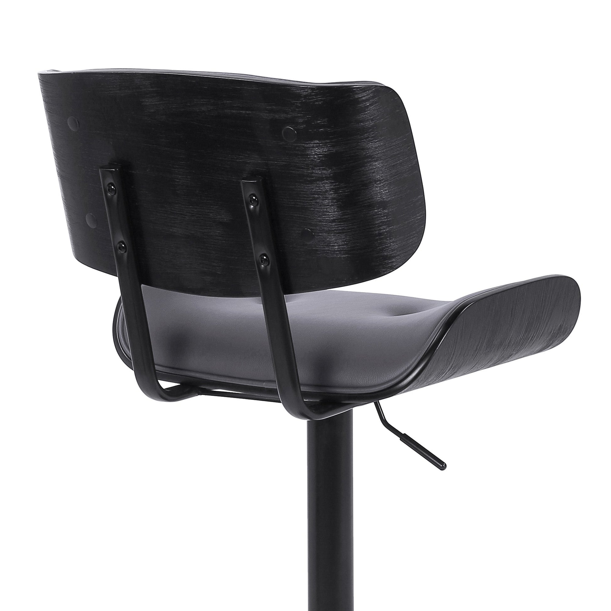 HomeRoots Adjustable Gray Tufted Faux Leather and Black Wood Swivel Barstool