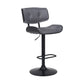 HomeRoots Adjustable Gray Tufted Faux Leather and Black Wood Swivel Barstool