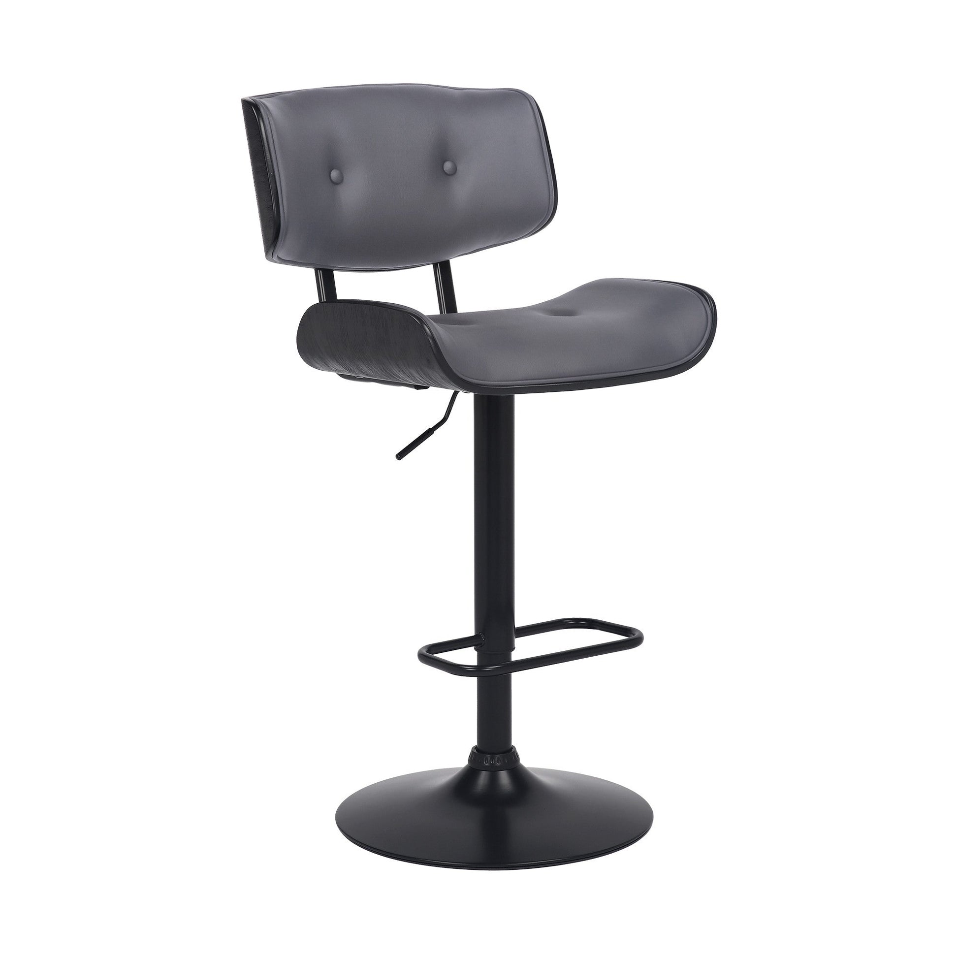 HomeRoots Adjustable Gray Tufted Faux Leather and Black Wood Swivel Barstool