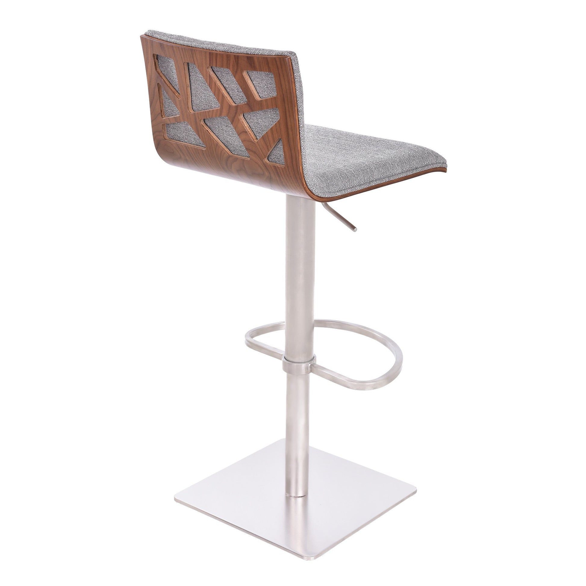 HomeRoots Adjustable Grey Fabric Walnut and Stainless Swivel Bar Stool