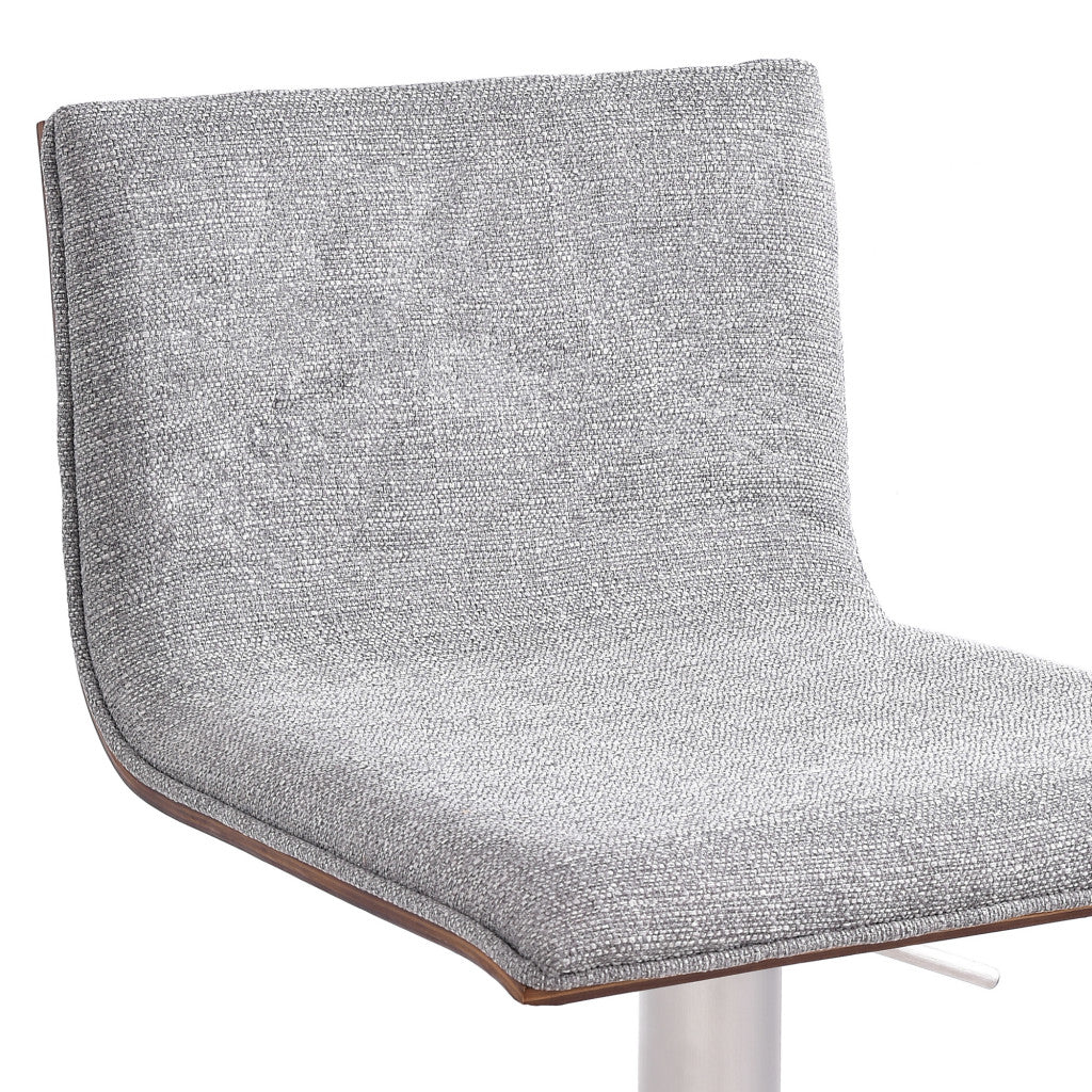 HomeRoots Adjustable Grey Fabric Walnut and Stainless Swivel Bar Stool