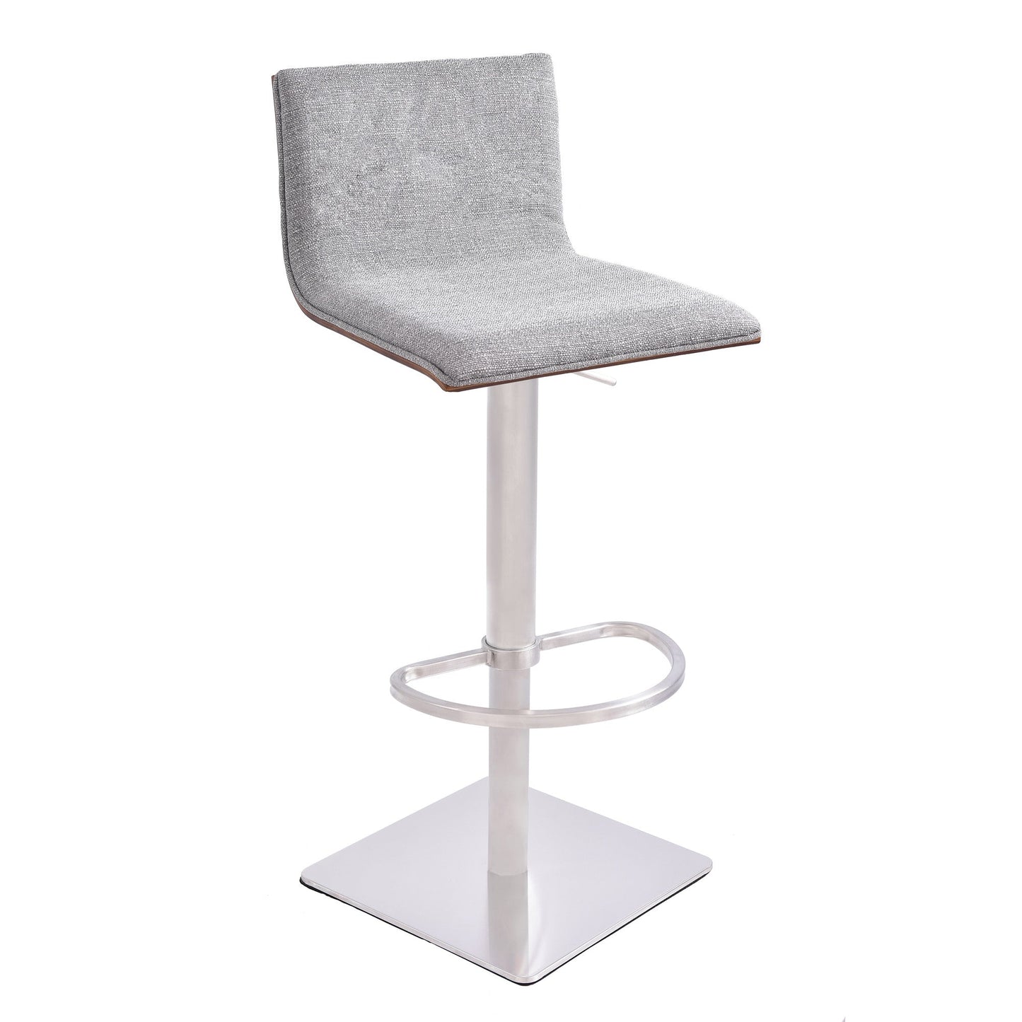HomeRoots Adjustable Grey Fabric Walnut and Stainless Swivel Bar Stool