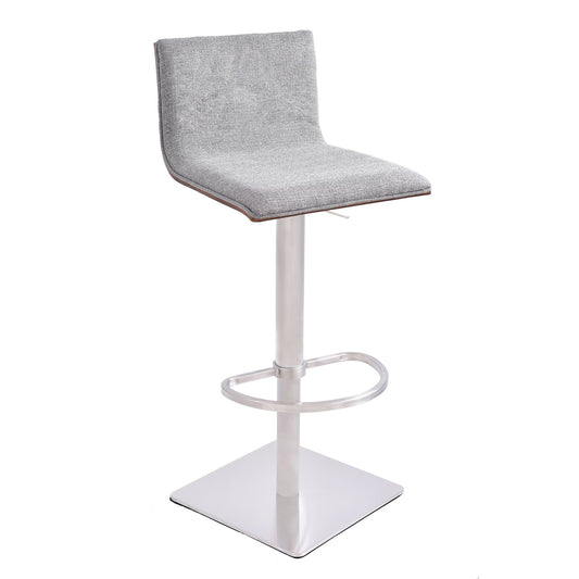 HomeRoots Adjustable Grey Fabric Walnut and Stainless Swivel Bar Stool
