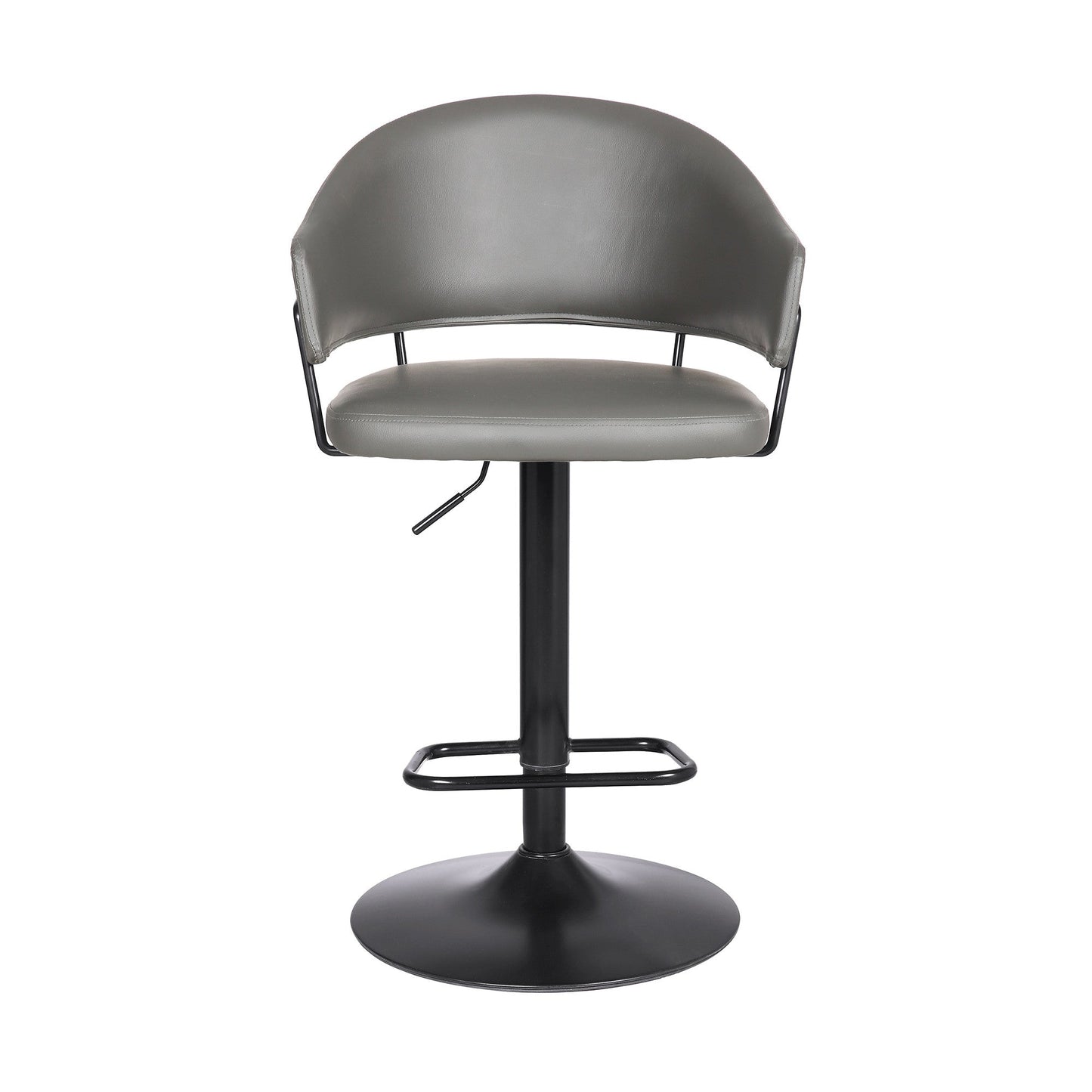 HomeRoots Adjustable Grey Faux Leather Black Wood and Metal Bar Stool