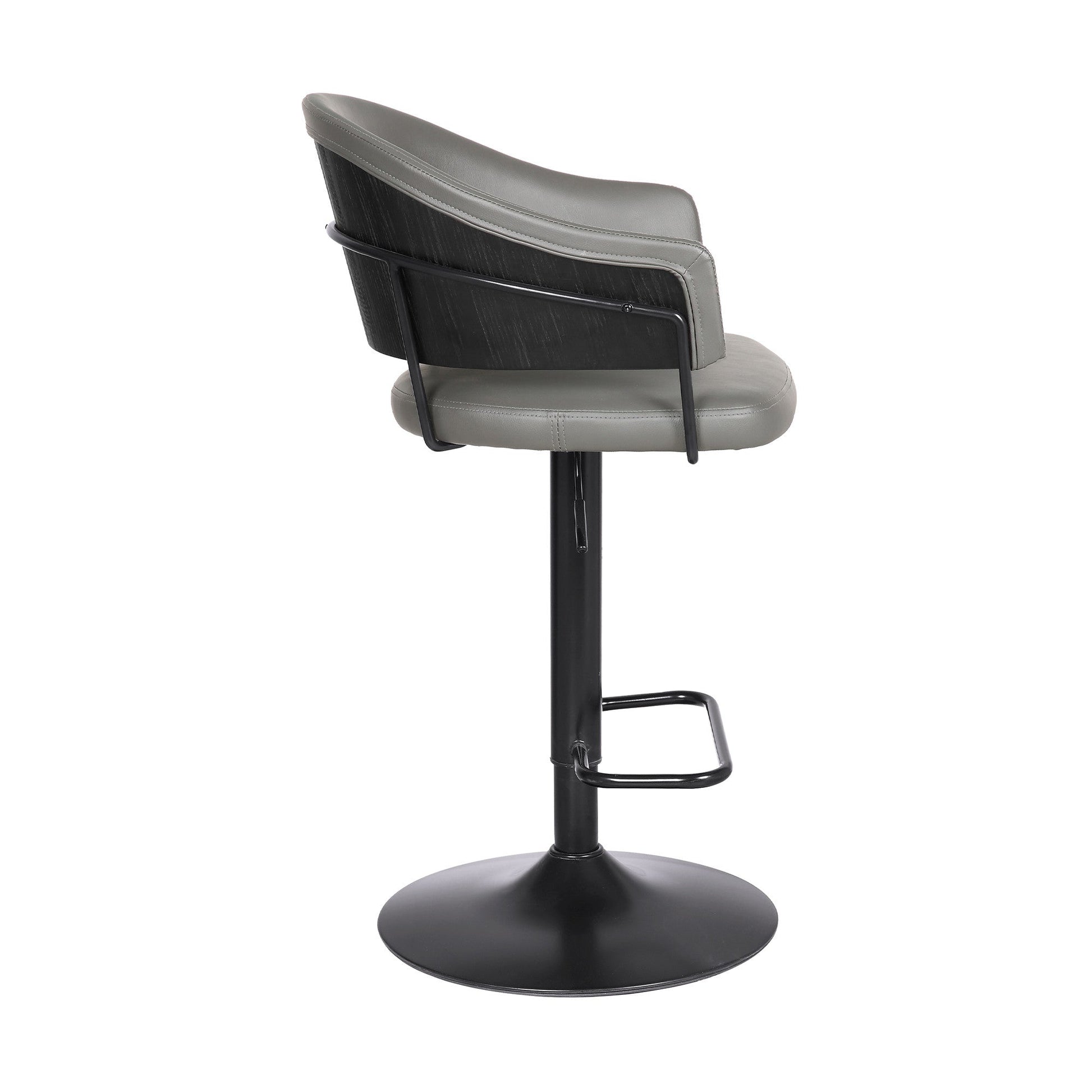 HomeRoots Adjustable Grey Faux Leather Black Wood and Metal Bar Stool