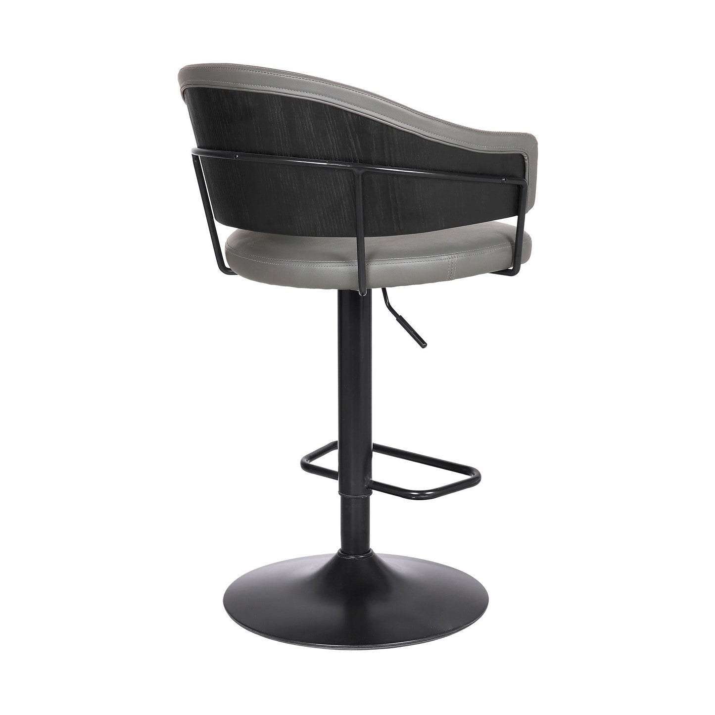 HomeRoots Adjustable Grey Faux Leather Black Wood and Metal Bar Stool