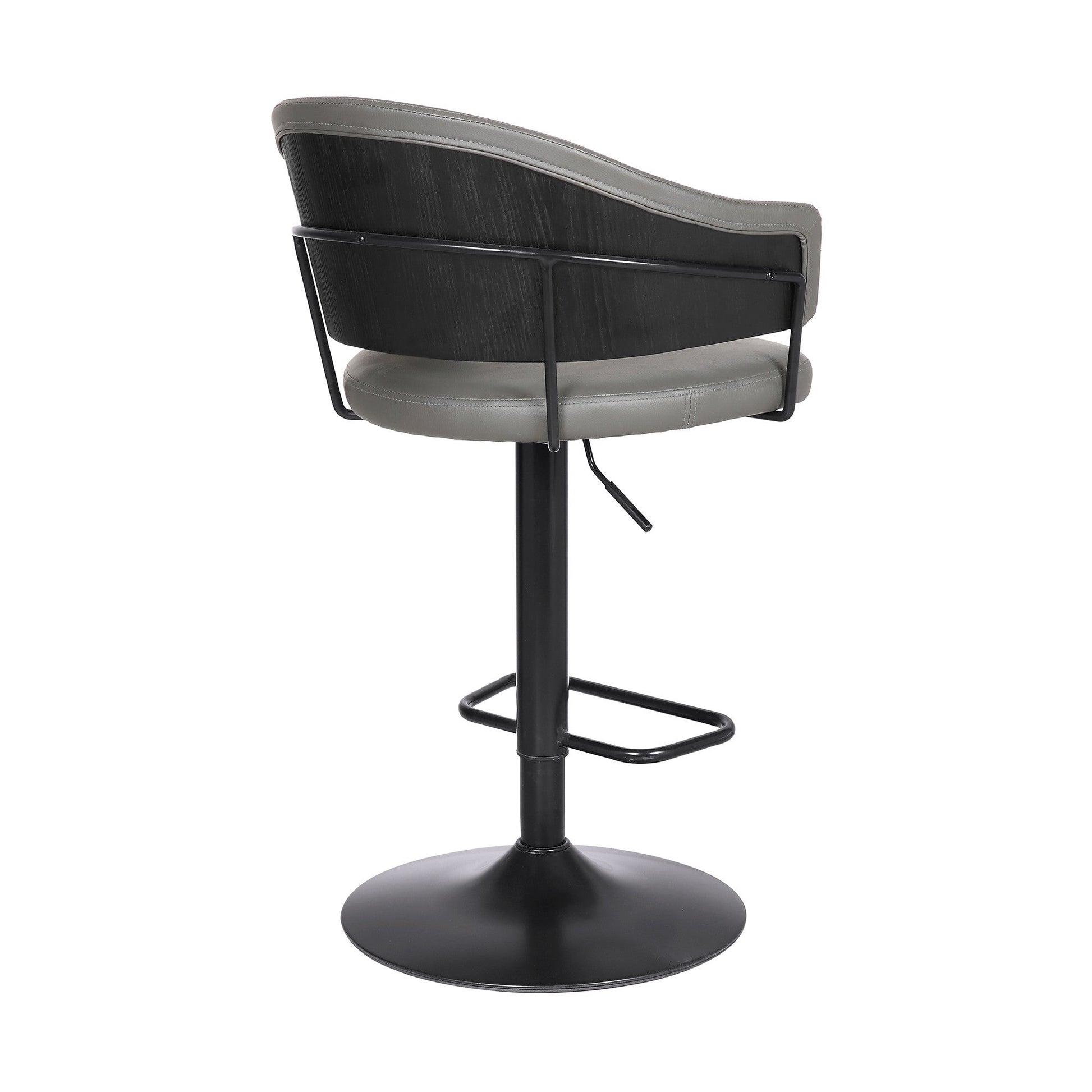 HomeRoots Adjustable Grey Faux Leather Black Wood and Metal Bar Stool