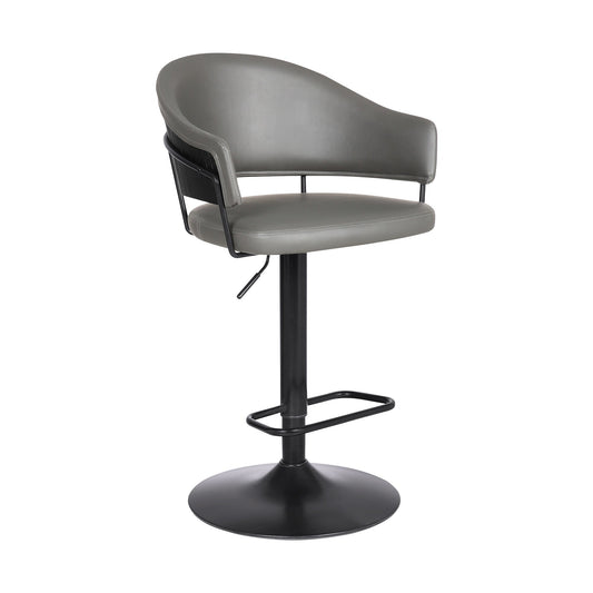 HomeRoots Adjustable Grey Faux Leather Black Wood and Metal Bar Stool