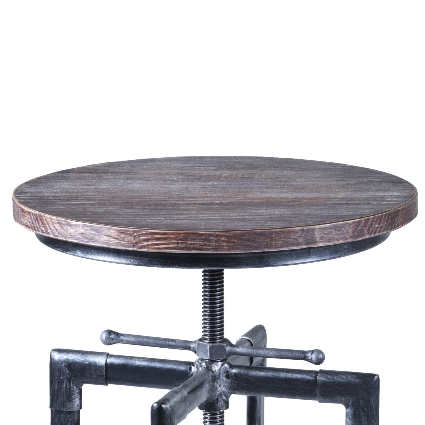 HomeRoots Adjustable Industrial Pine Wood Swivel Bar Stool