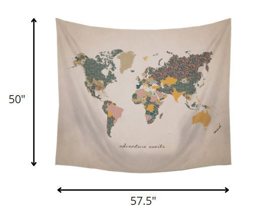 HomeRoots Adventure Awaits World Map Wall Hanging Tapestry