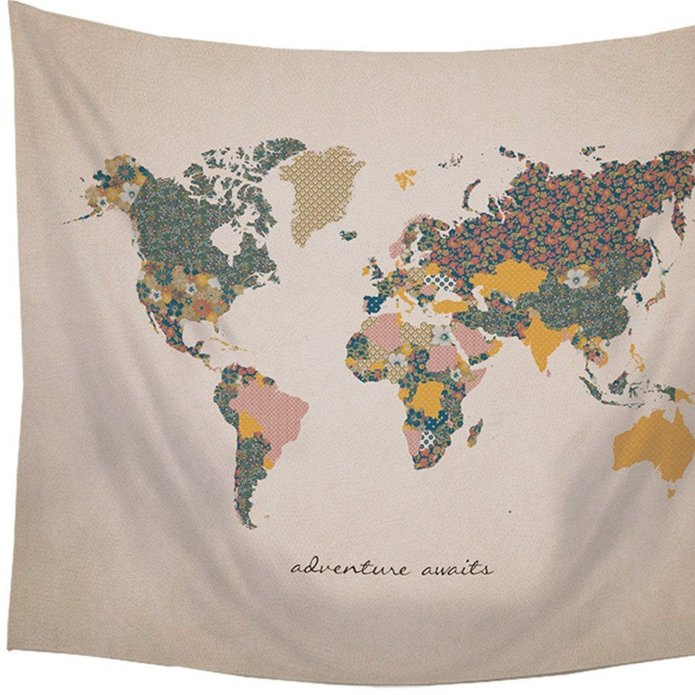HomeRoots Adventure Awaits World Map Wall Hanging Tapestry