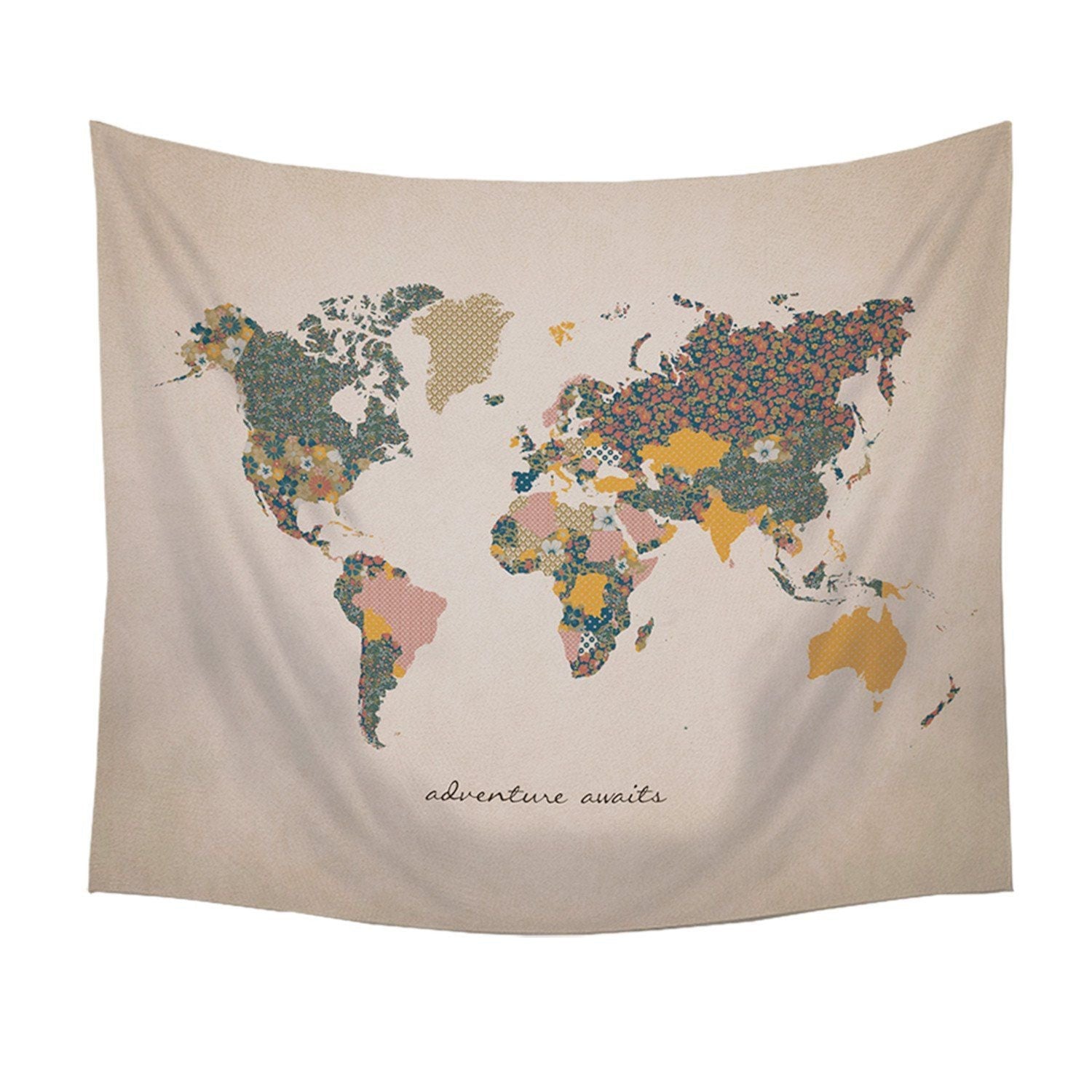 HomeRoots Adventure Awaits World Map Wall Hanging Tapestry
