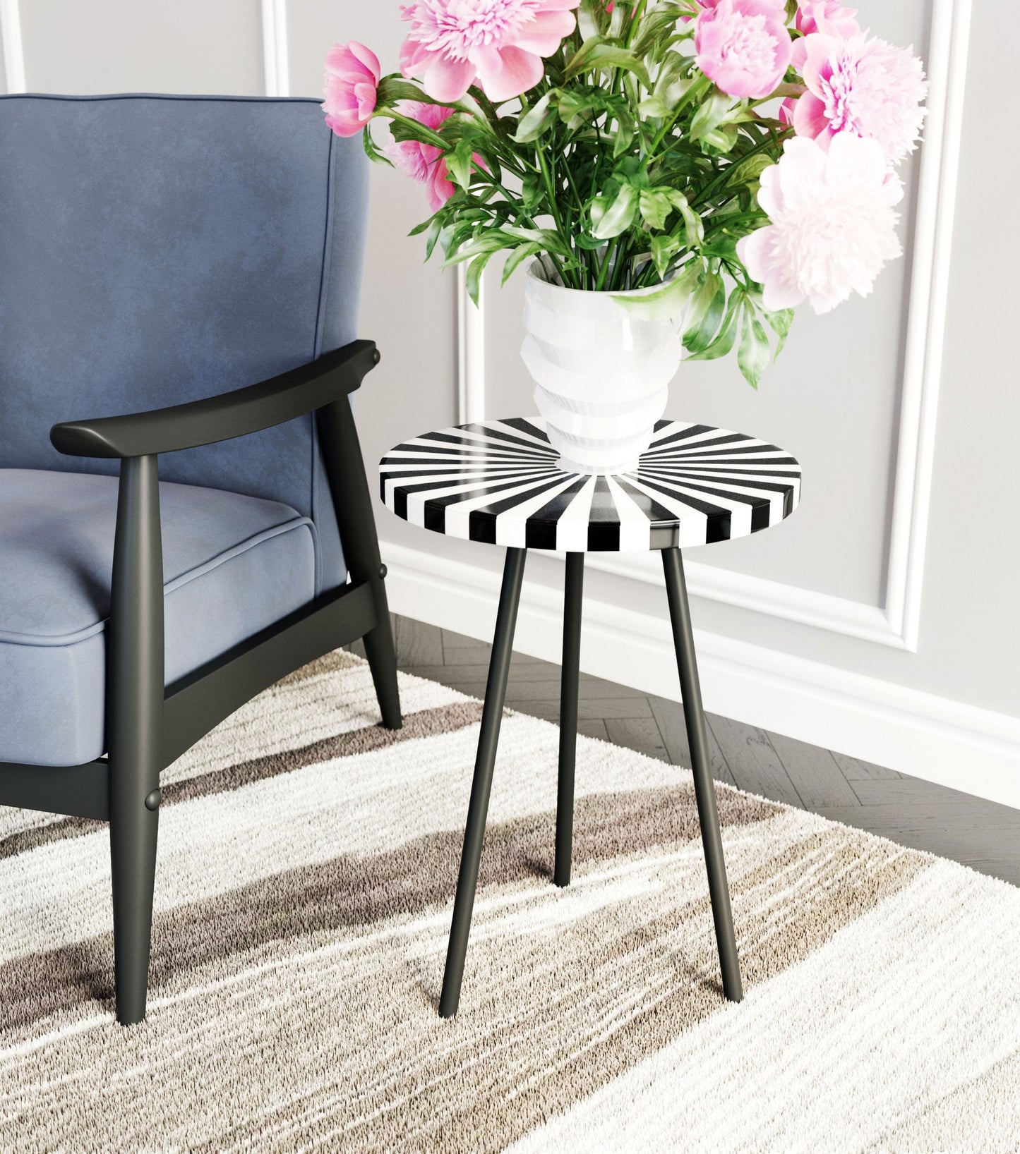 HomeRoots Alice Black and White Bold Side Table