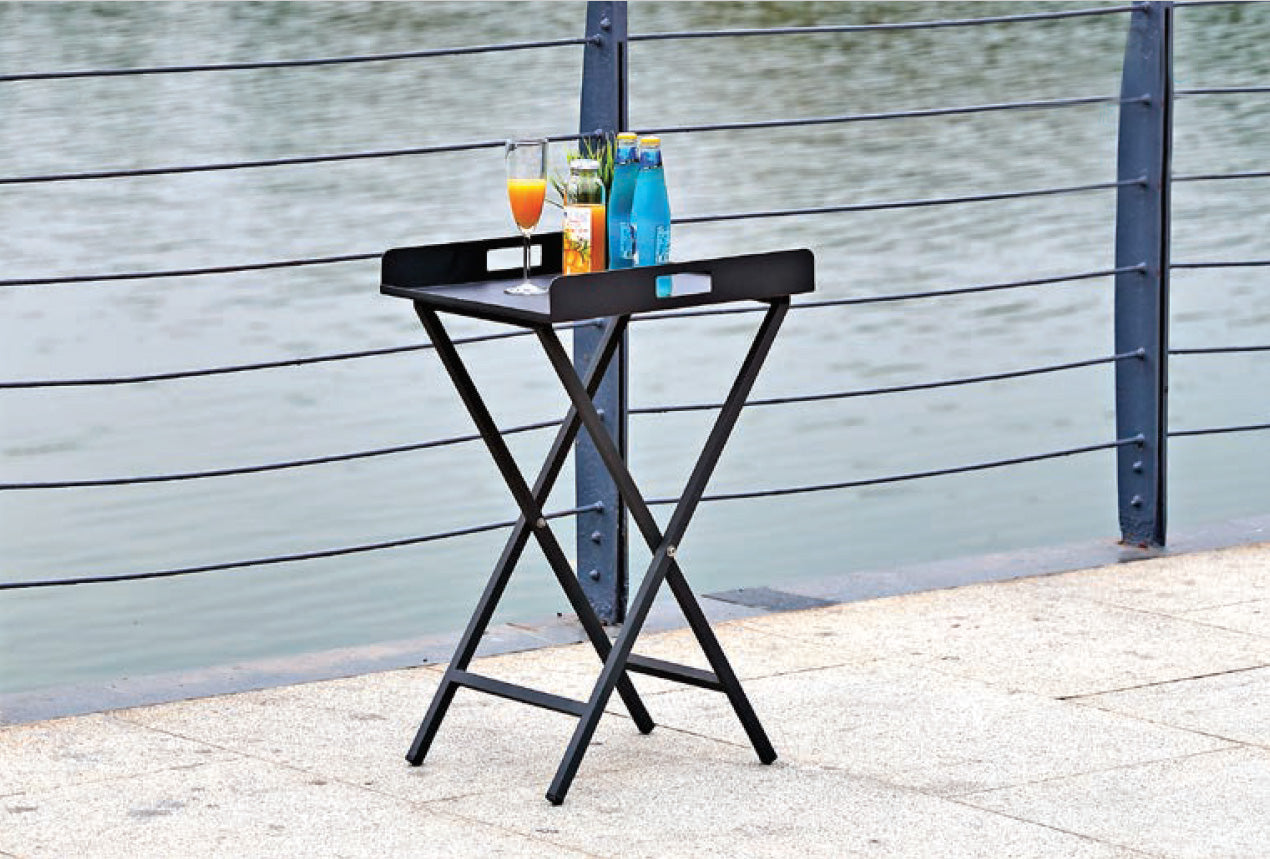 HomeRoots Aluminum Indoor Outdoor Tray Table in Gray Finish