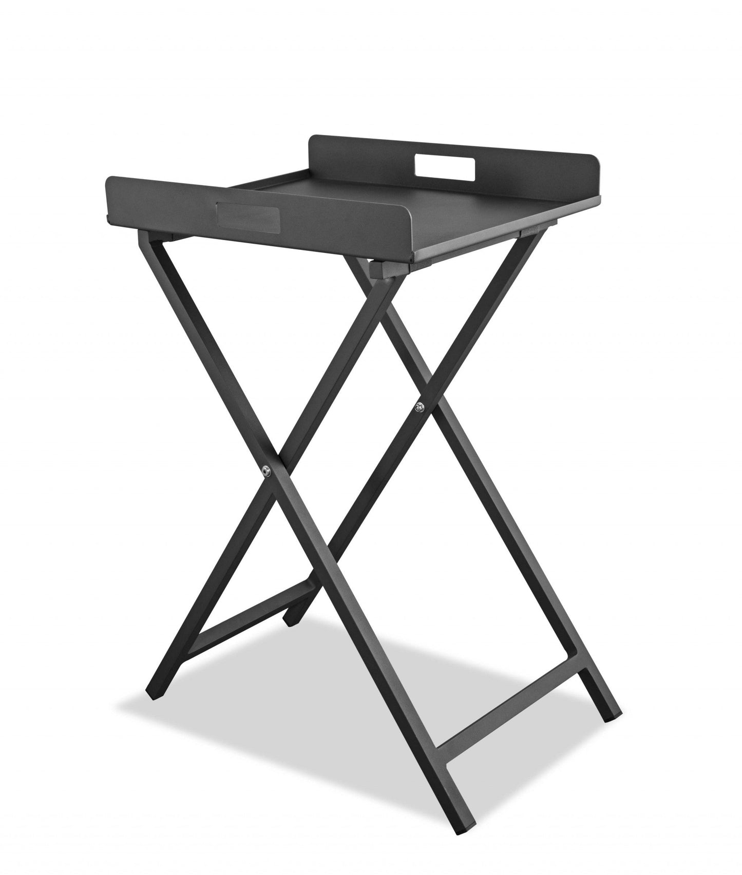 HomeRoots Aluminum Indoor Outdoor Tray Table in Gray Finish