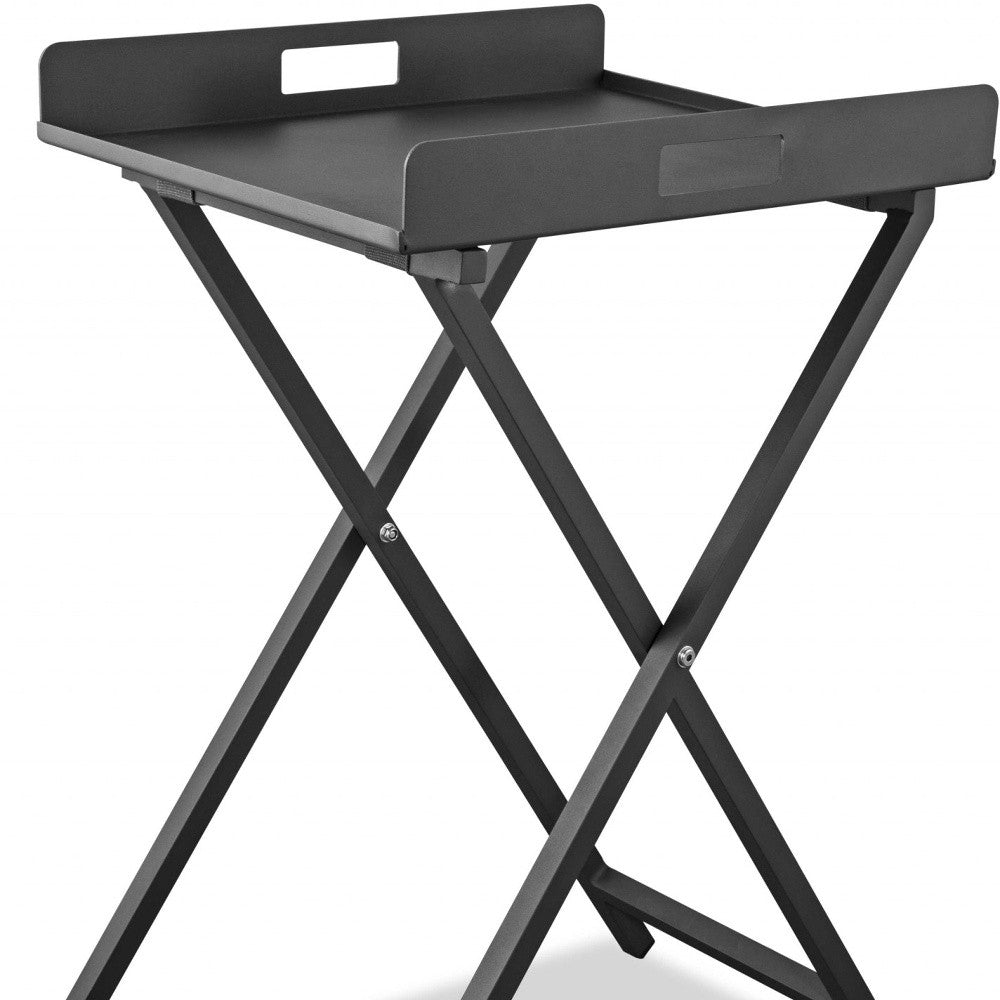 HomeRoots Aluminum Indoor Outdoor Tray Table in Gray Finish