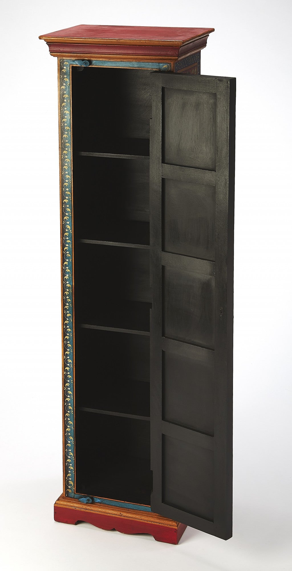 HomeRoots Amir Hand Painted Tall Cabinet in Brown Finish