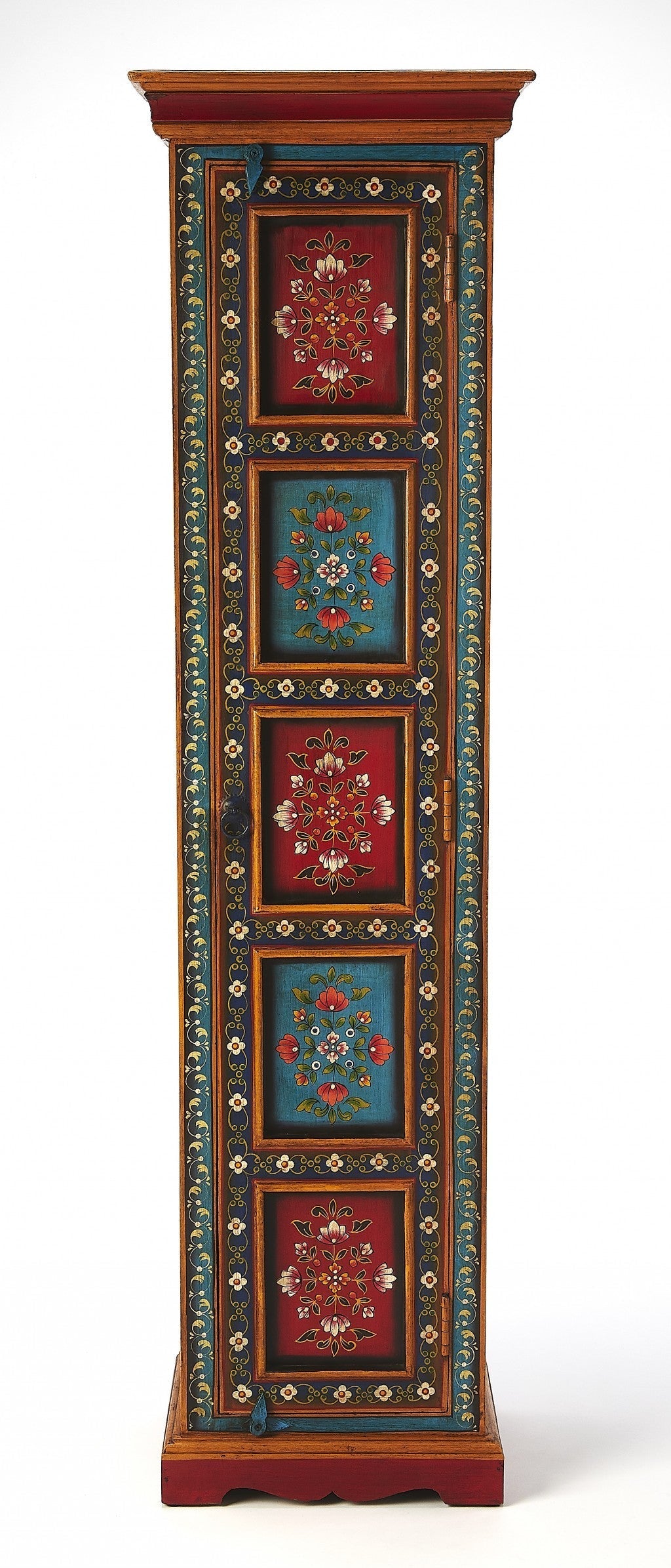 HomeRoots Amir Hand Painted Tall Cabinet in Brown Finish
