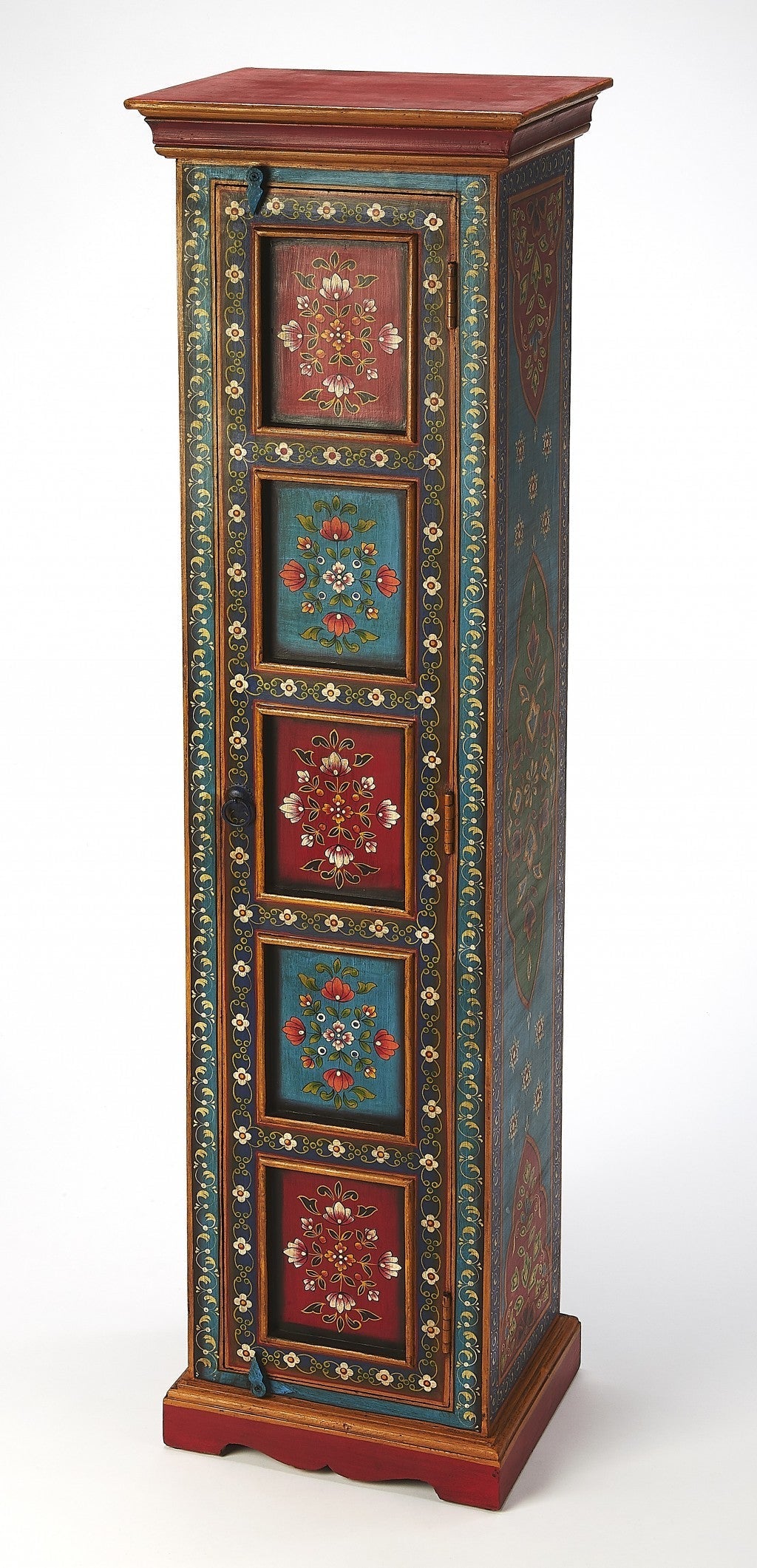 HomeRoots Amir Hand Painted Tall Cabinet in Brown Finish