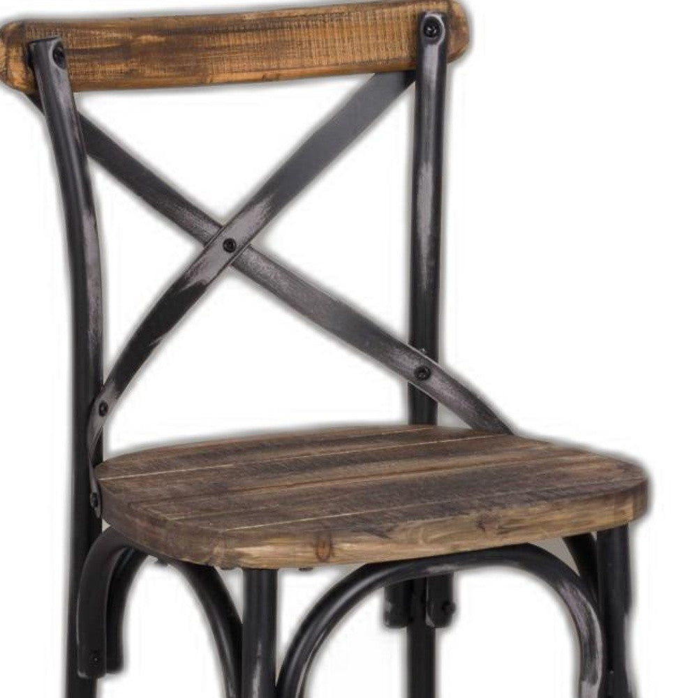 HomeRoots Antique Black Reclaimed Wooden Bar Chair