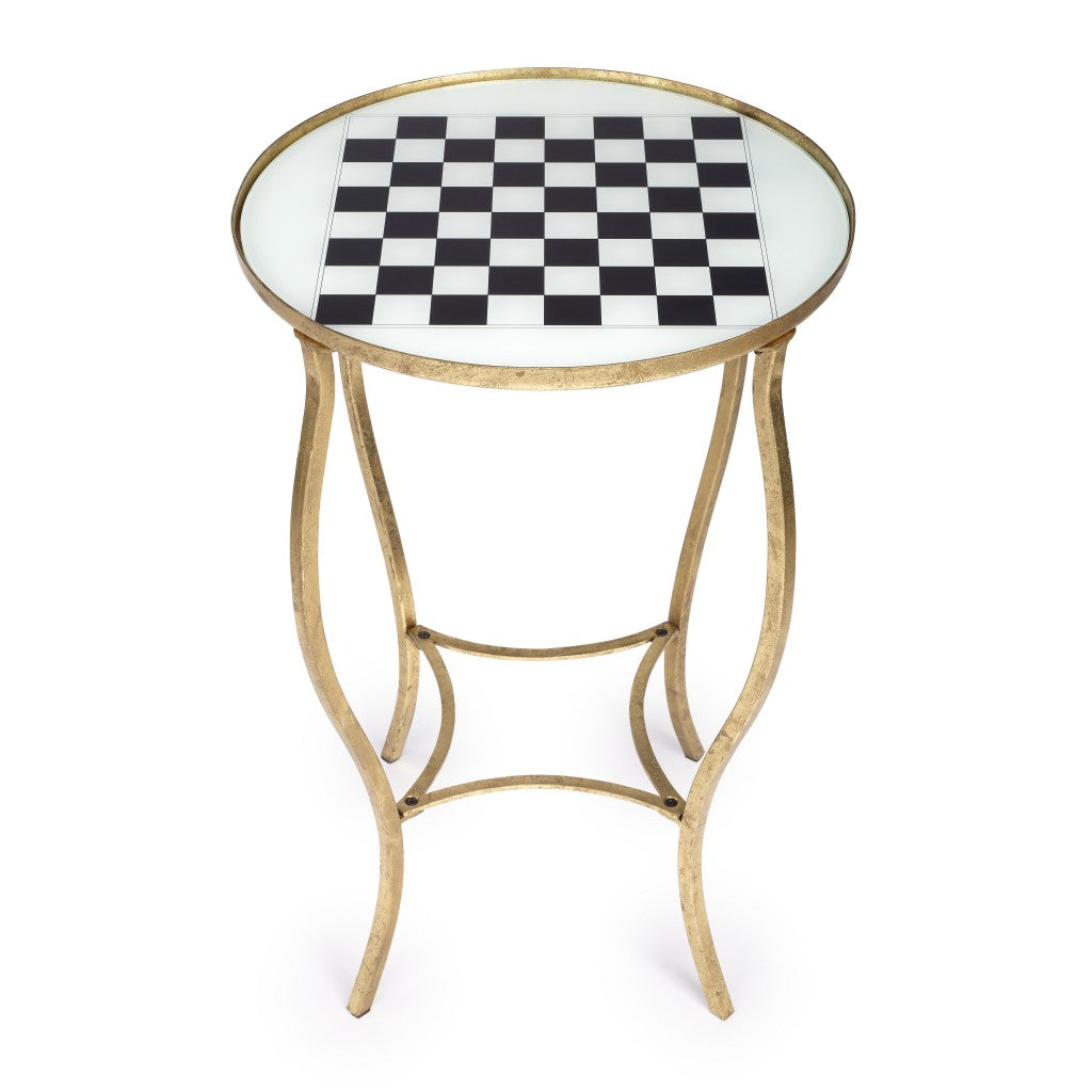 HomeRoots Antique Black and White Game Table With Gold Frame Finish