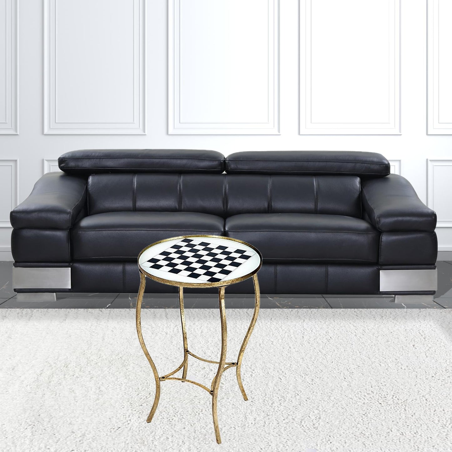 HomeRoots Antique Black and White Game Table With Gold Frame Finish