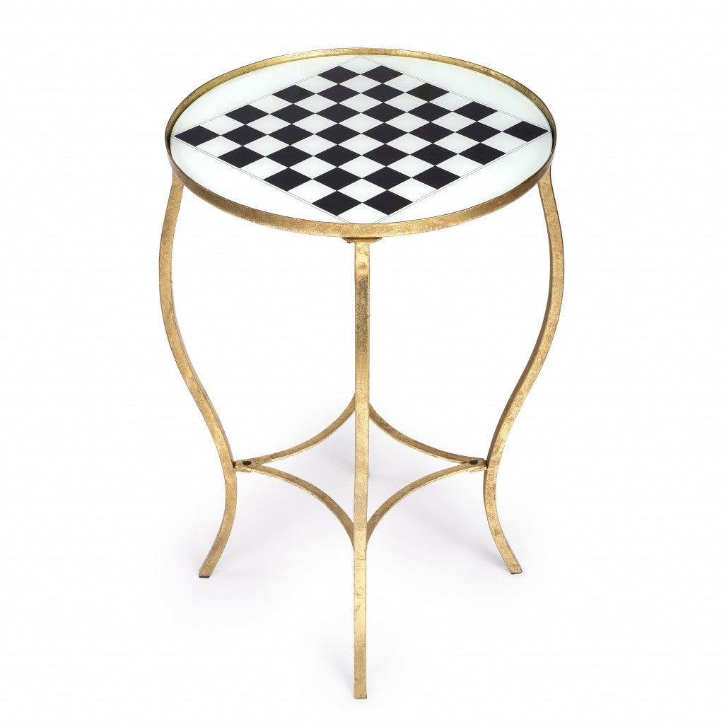 HomeRoots Antique Black and White Game Table With Gold Frame Finish