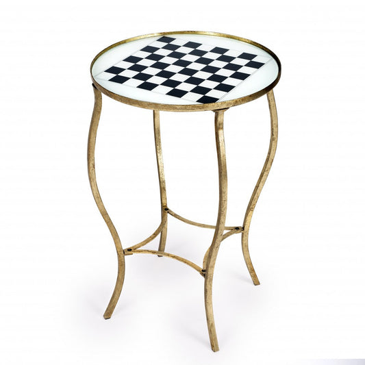 HomeRoots Antique Black and White Game Table With Gold Frame Finish