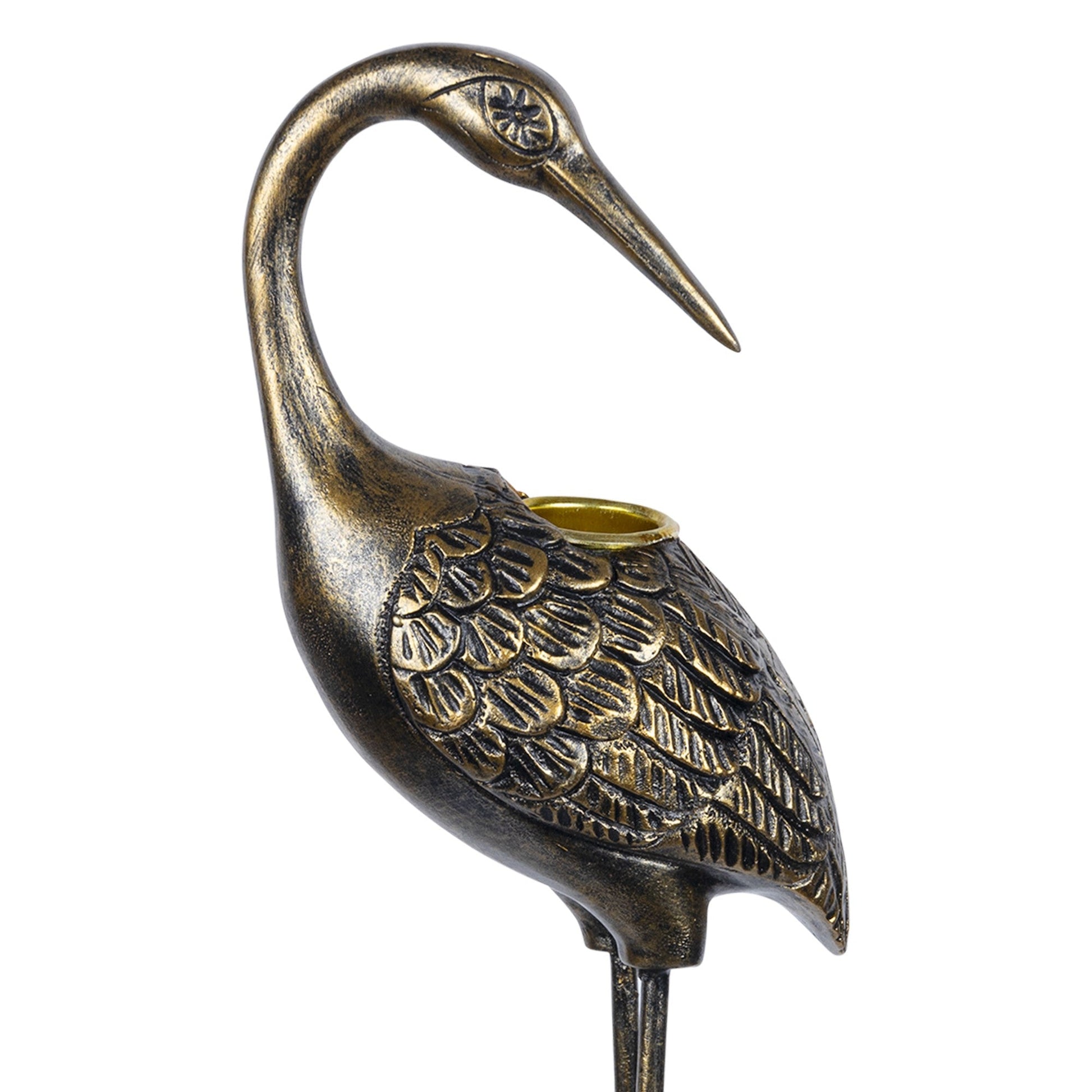 HomeRoots Antique Gold Heron Turning Statue