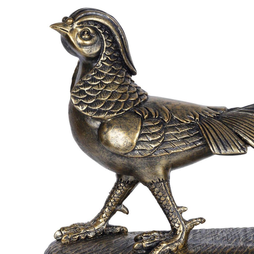 HomeRoots Antique Gold Pheasant Statue
