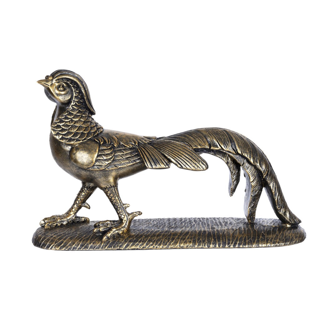 HomeRoots Antique Gold Pheasant Statue