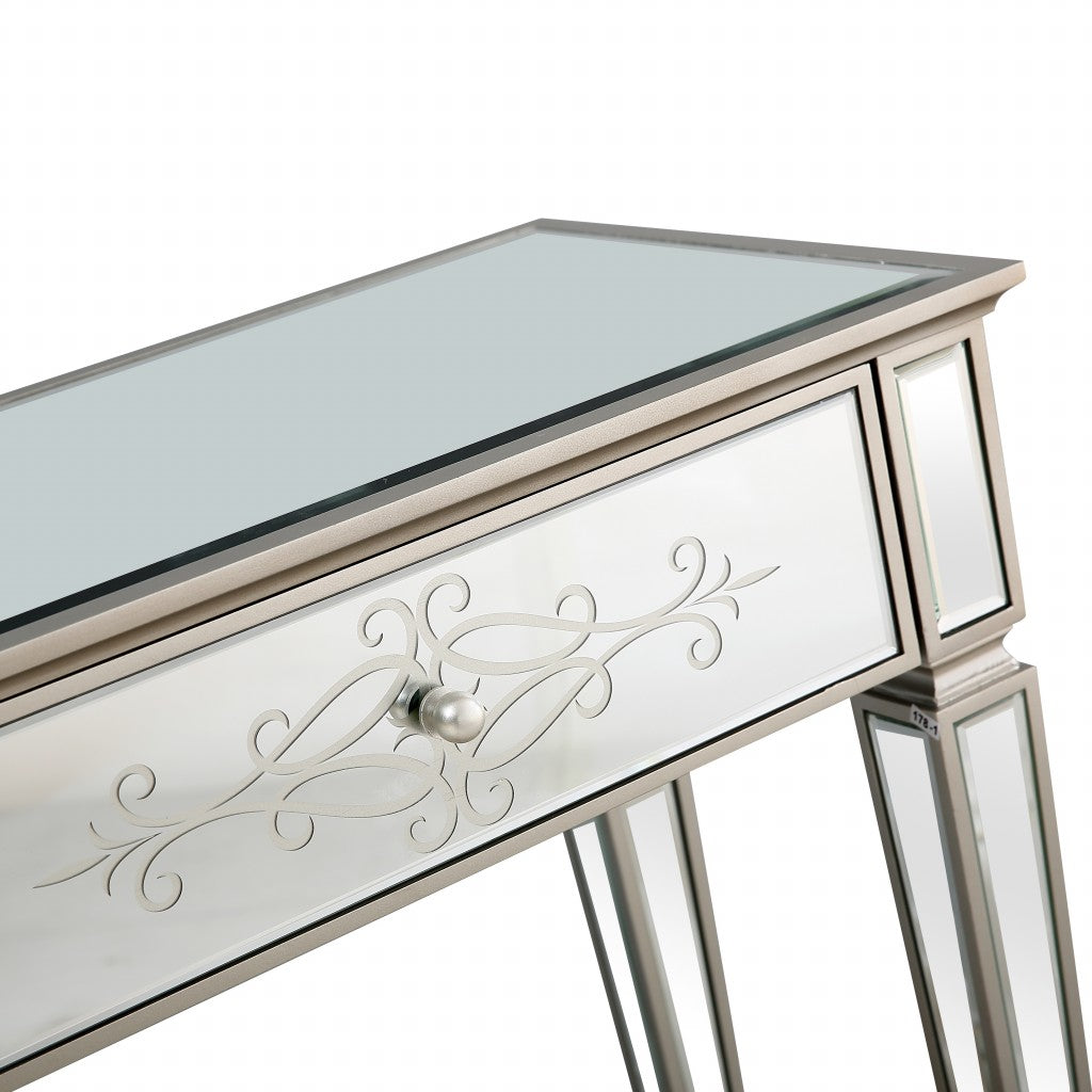 HomeRoots Antiqued Etch Console Table With Antique Silver Finish